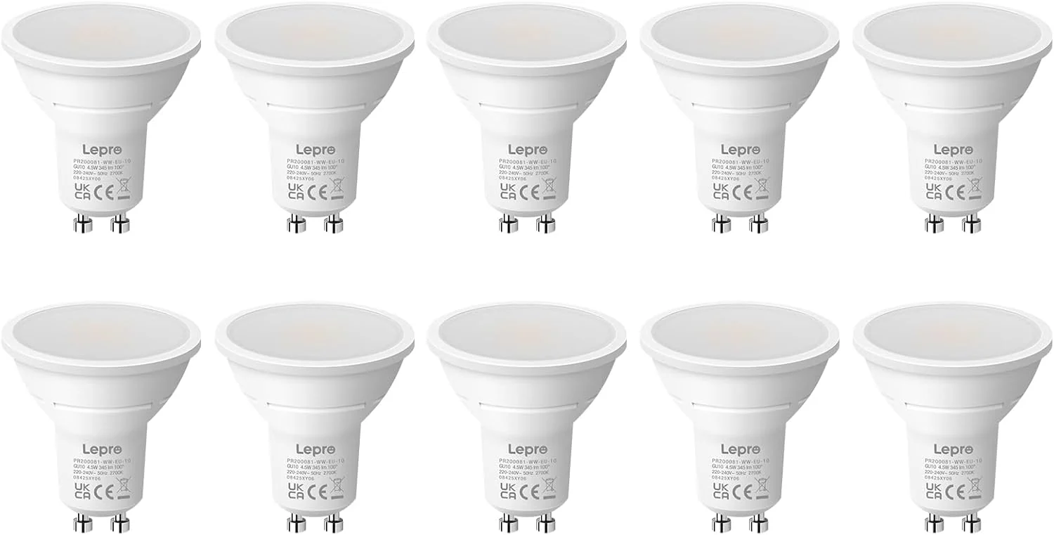 Lepro GU10 LED Bulbs, Warm White 2700K, 4W 345lm, 50W Halogen Spotlight Bulb Equivalent, Energy Saving GU10 LED Light Bulbs, 100° Wide Beam, Non-dimmable, Pack of 10