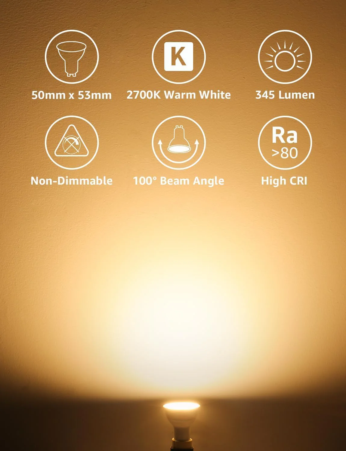Lepro GU10 LED Bulbs, Warm White 2700K, 4W 345lm, 50W Halogen Spotlight Bulb Equivalent, Energy Saving GU10 LED Light Bulbs, 100° Wide Beam, Non-dimmable, Pack of 10 - Image 2