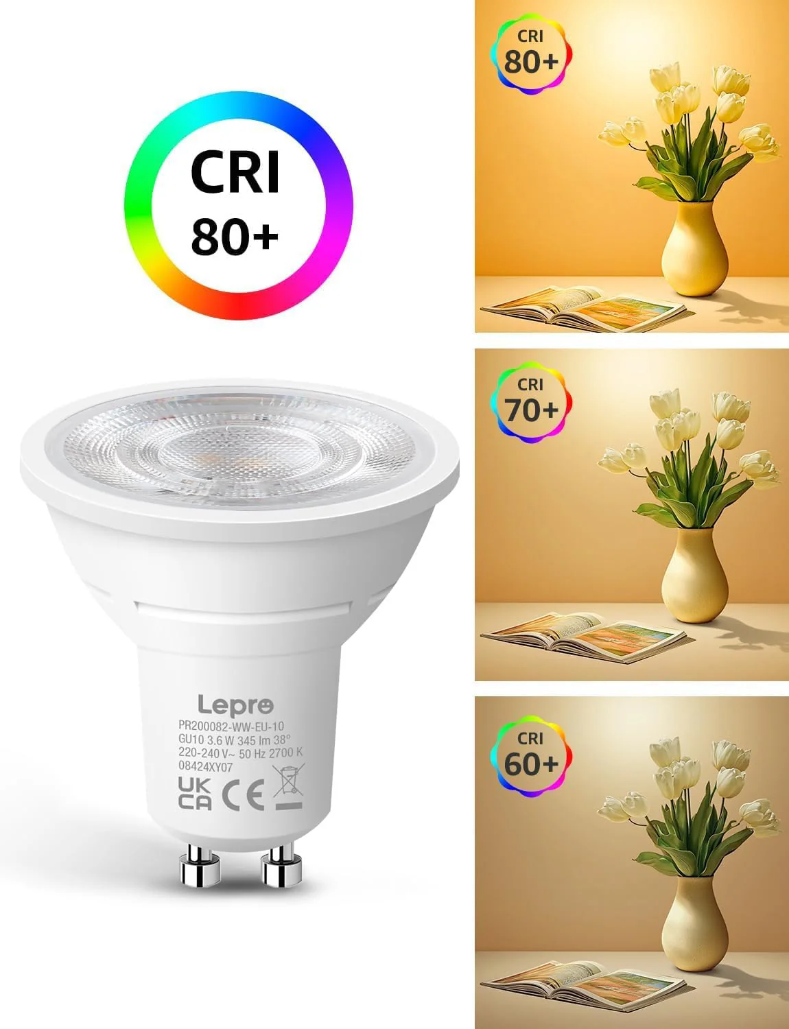 Lepro GU10 LED Bulbs, Warm White 2700K, 4W 345lm Energy Saving Light Bulbs, 50W GU10 Halogen Spotlight Bulbs Equivalent, 38° Narrow Beam, No Flickering, Non-dimmable, Pack of 10 - Image 7