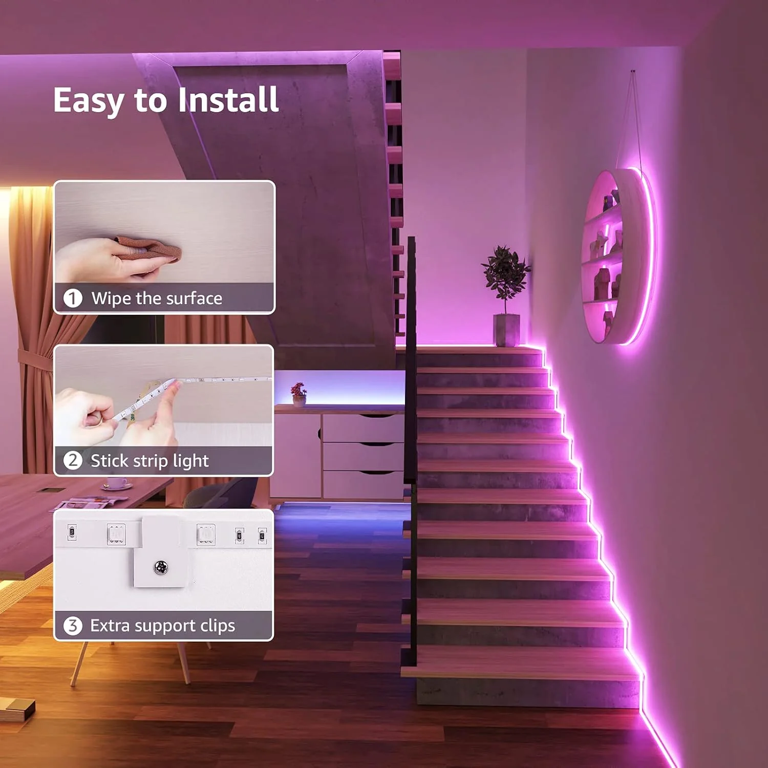 Lepro LED Strip Lights Music Sync 10M (2x5M), 5050 RGB Colour Changing LED Strip with Remote and Plug, Dimmable Stick on LED Lights for Bedroom, Kitchen, Party, Teen Girl Kids Room Decor - Image 4