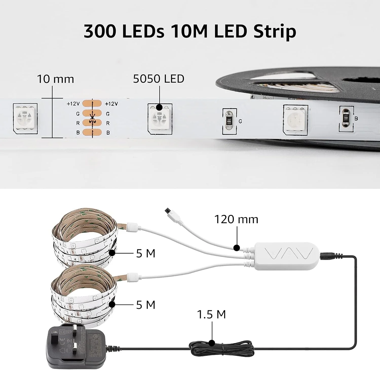 Lepro LED Strip Lights Music Sync 10M (2x5M), 5050 RGB Colour Changing LED Strip with Remote and Plug, Dimmable Stick on LED Lights for Bedroom, Kitchen, Party, Teen Girl Kids Room Decor - Image 5