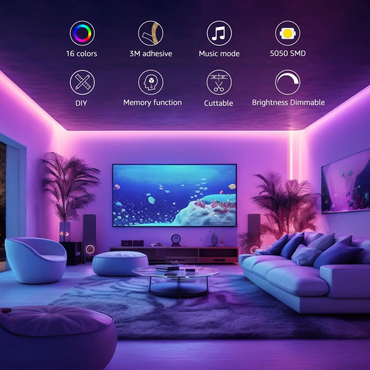 Lepro LED Strip Lights Music Sync 10M (2x5M), 5050 RGB Colour Changing LED Strip with Remote and Plug, Dimmable Stick on LED Lights for Bedroom, Kitchen, Party, Teen Girl Kids Room Decor - Image 6