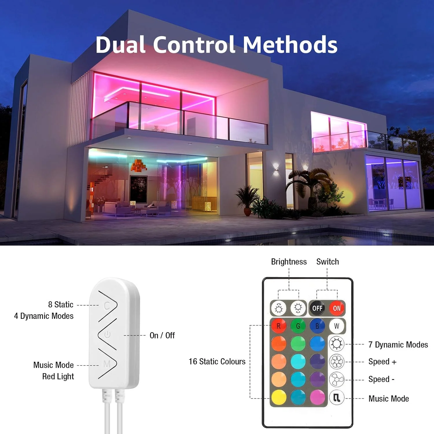 Lepro LED Strip Lights Music Sync 10M (2x5M), 5050 RGB Colour Changing LED Strip with Remote and Plug, Dimmable Stick on LED Lights for Bedroom, Kitchen, Party, Teen Girl Kids Room Decor - Image 8