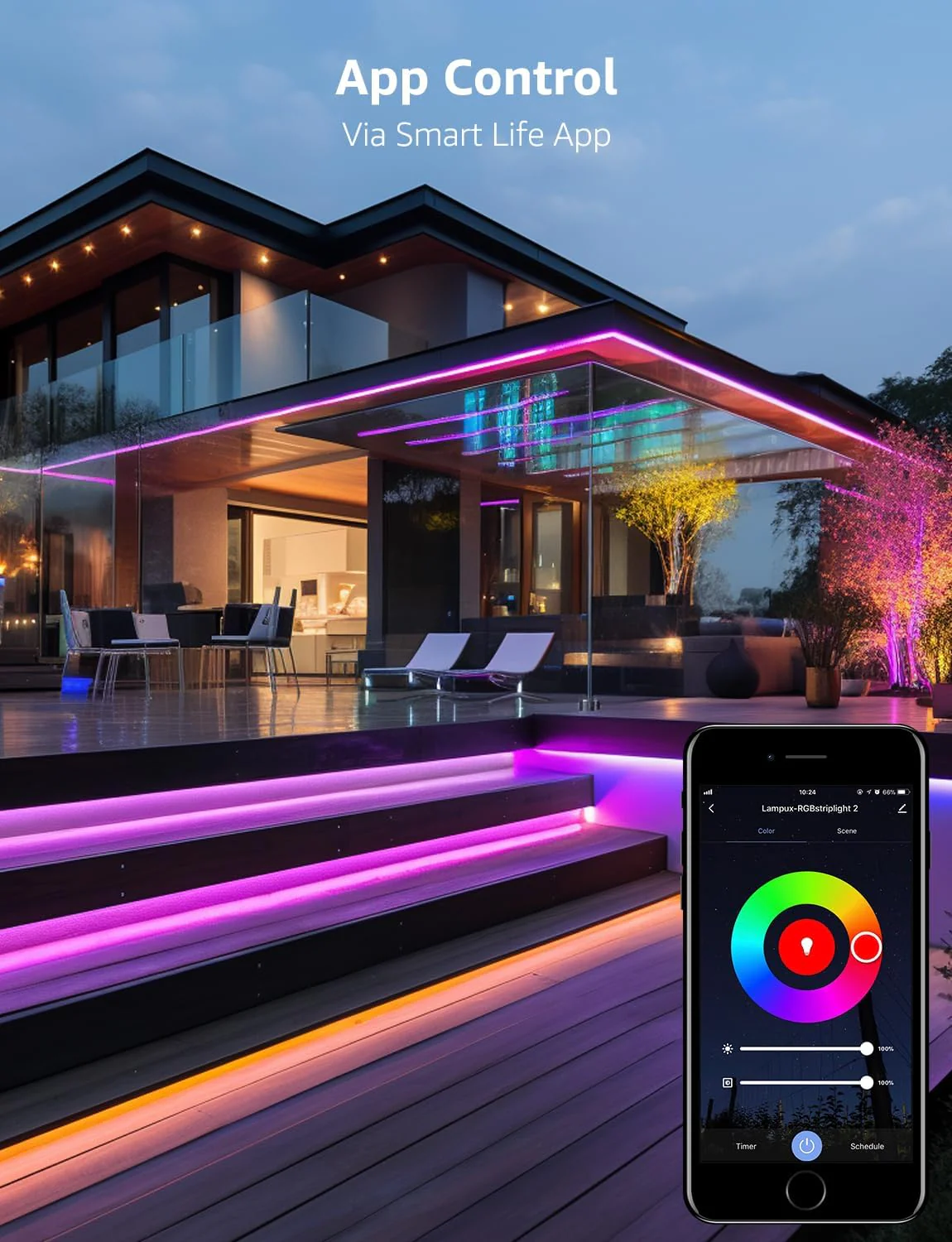 Lepro Outdoor LED Strip Light Waterproof IP65, 10M 300 LEDs WiFi Smart LED Strip, Works with Alexa and Google Assistant, Smart Life App & Voice Control, RGB LED Lights for Kitchen Garden (5Mx2) - Image 4
