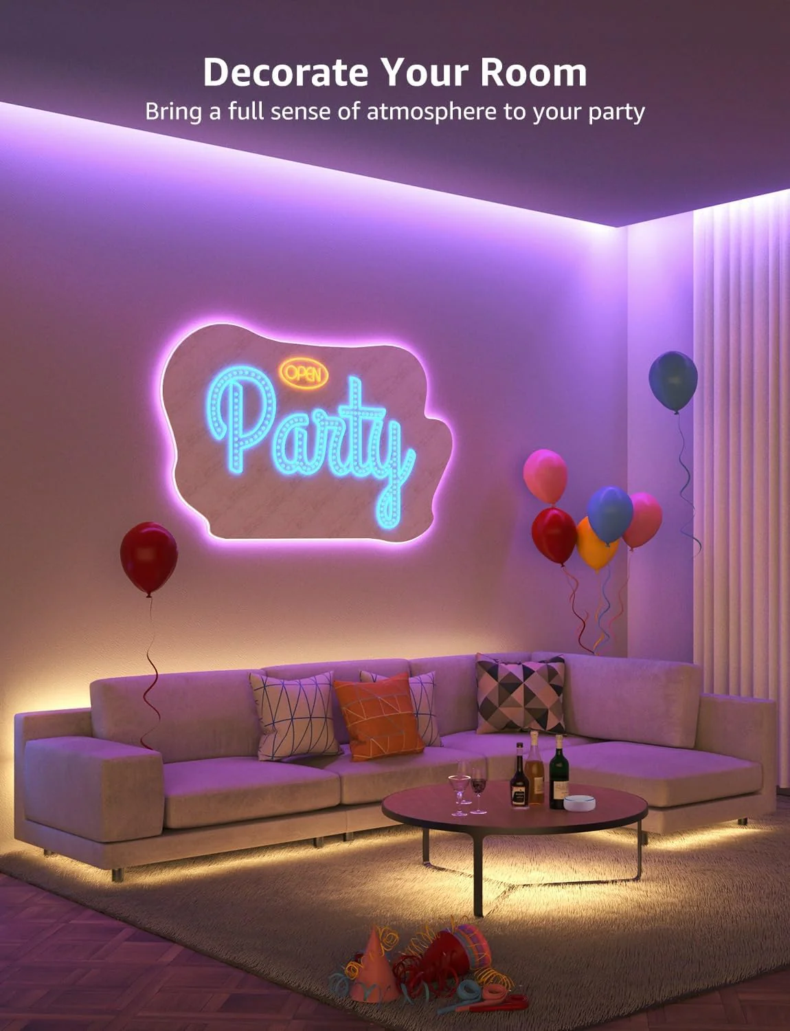 Lepro Alexa Smart LED Strip Light 10M (5Mx2), WiFi RGB LED Lights for Bedroom, Smart Life App Control, Works with Alexa & Google Assistant, Colour Changing Strip Lights for Kitchen Party Christmas - Image 5