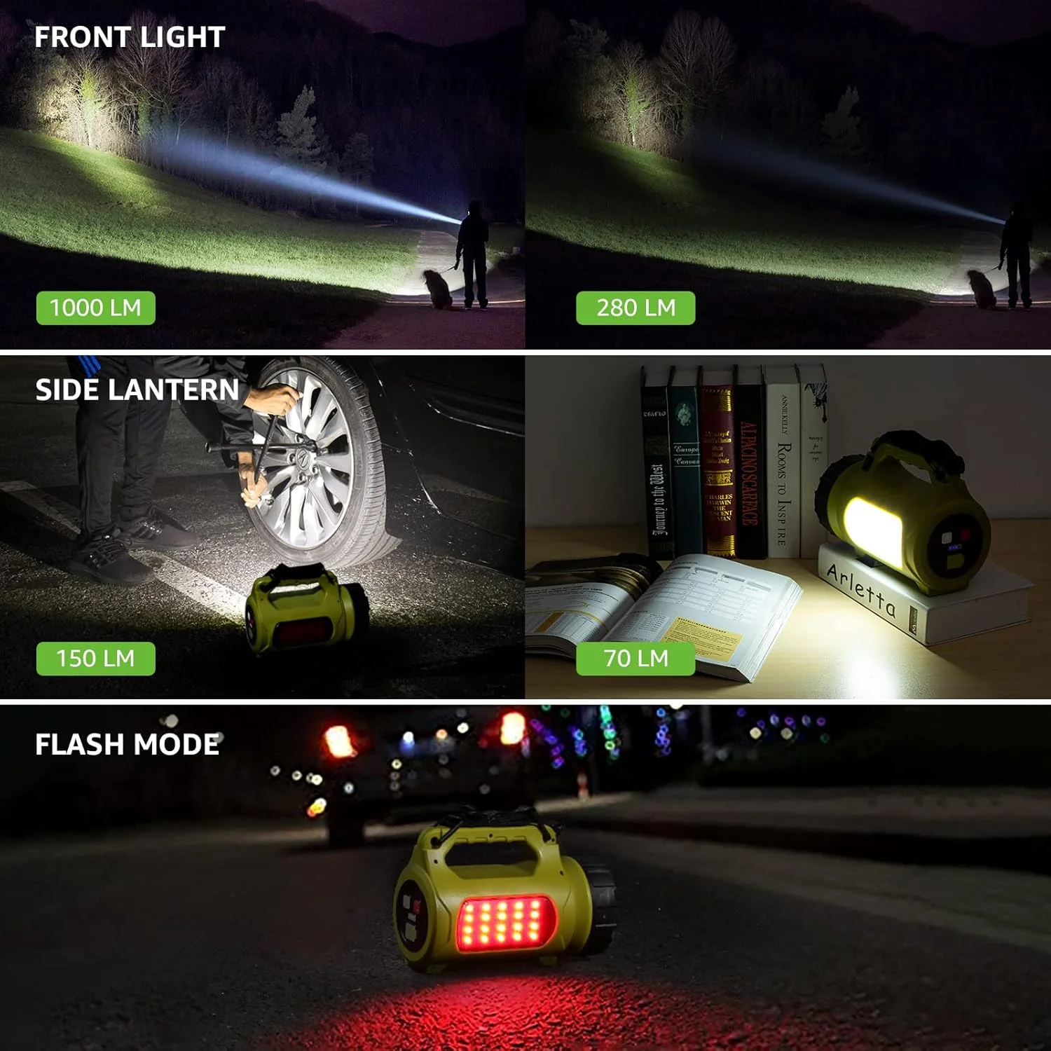 LE Rechargeable Camping Lantern, 1000 Lumen Bright LED Torch Rechargeable, 5 Modes Outdoor Searchlight with 3600mAh Power Bank, Portable Work Light for Hiking, Fishing, Power Cuts, Emergency and More - Image 3