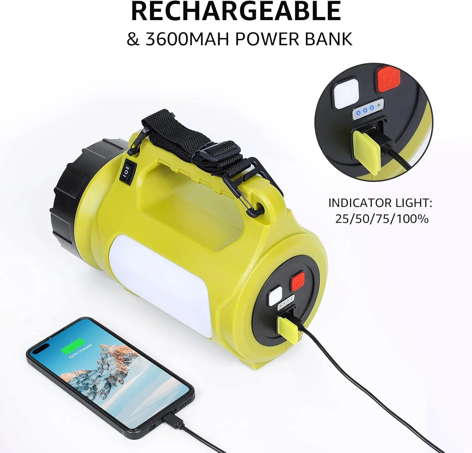 LE Rechargeable Camping Lantern, 1000 Lumen Bright LED Torch Rechargeable, 5 Modes Outdoor Searchlight with 3600mAh Power Bank, Portable Work Light for Hiking, Fishing, Power Cuts, Emergency and More - Image 5