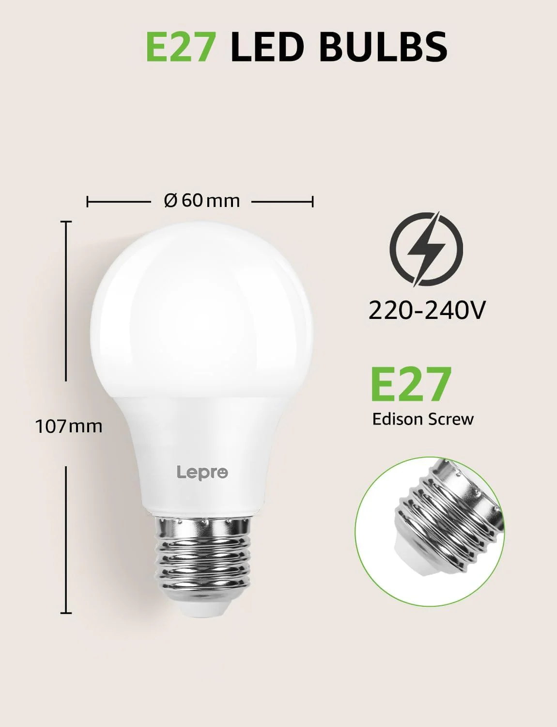 Lepro E27 Screw Bulbs 60W Equivalent, Warm White 2700K E27 LED Bulbs, 8.5W 806lm Edison Screw ES LED Light Bulb, Energy Saving E27 Bulbs for Lamp, Non-dimmable, Pack of 12 - Image 6