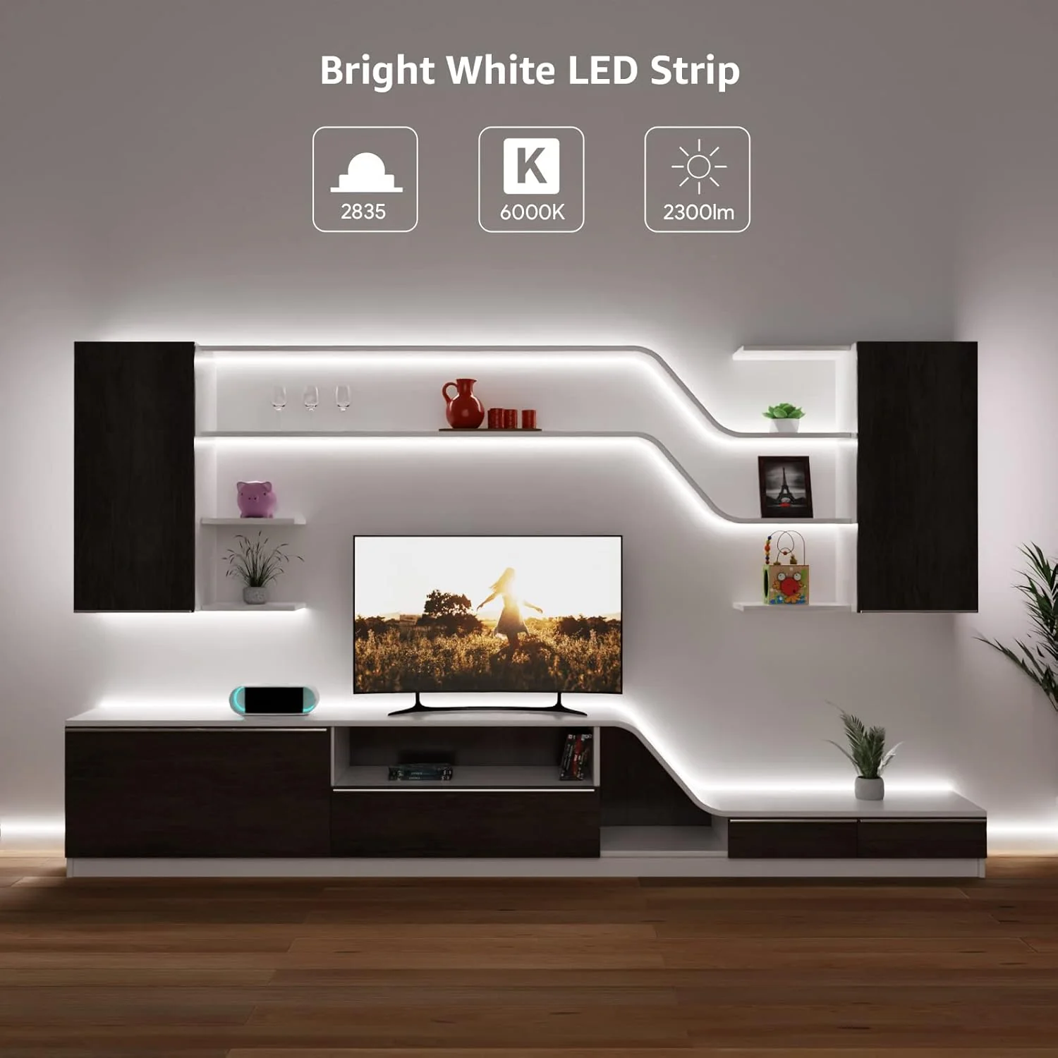 Lepro Bright White LED Strip Light 10M (2x5M), 2x2300lm 6000K LED Tape Light, Stick-on LED Lights for Kitchen Under Cabinet (12V Power Supply Not Included) - Image 2