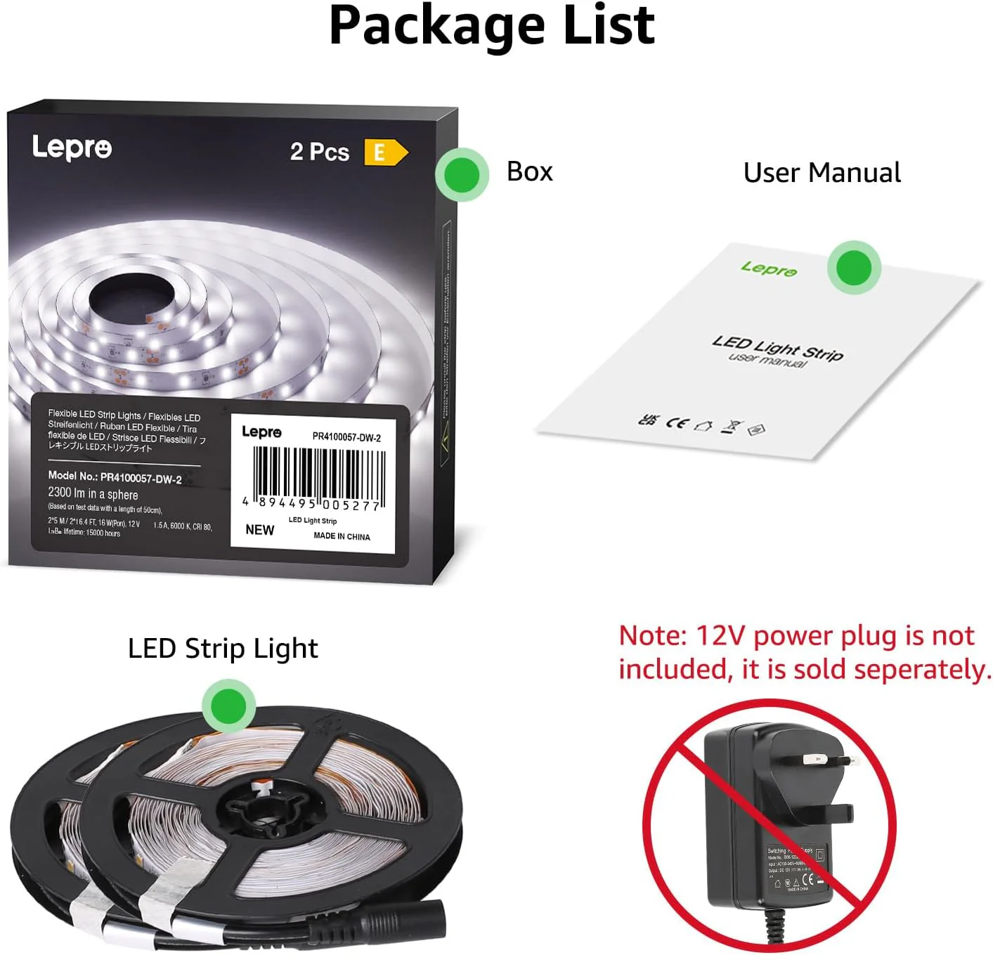 Lepro Bright White LED Strip Light 10M (2x5M), 2x2300lm 6000K LED Tape Light, Stick-on LED Lights for Kitchen Under Cabinet (12V Power Supply Not Included) - Image 4