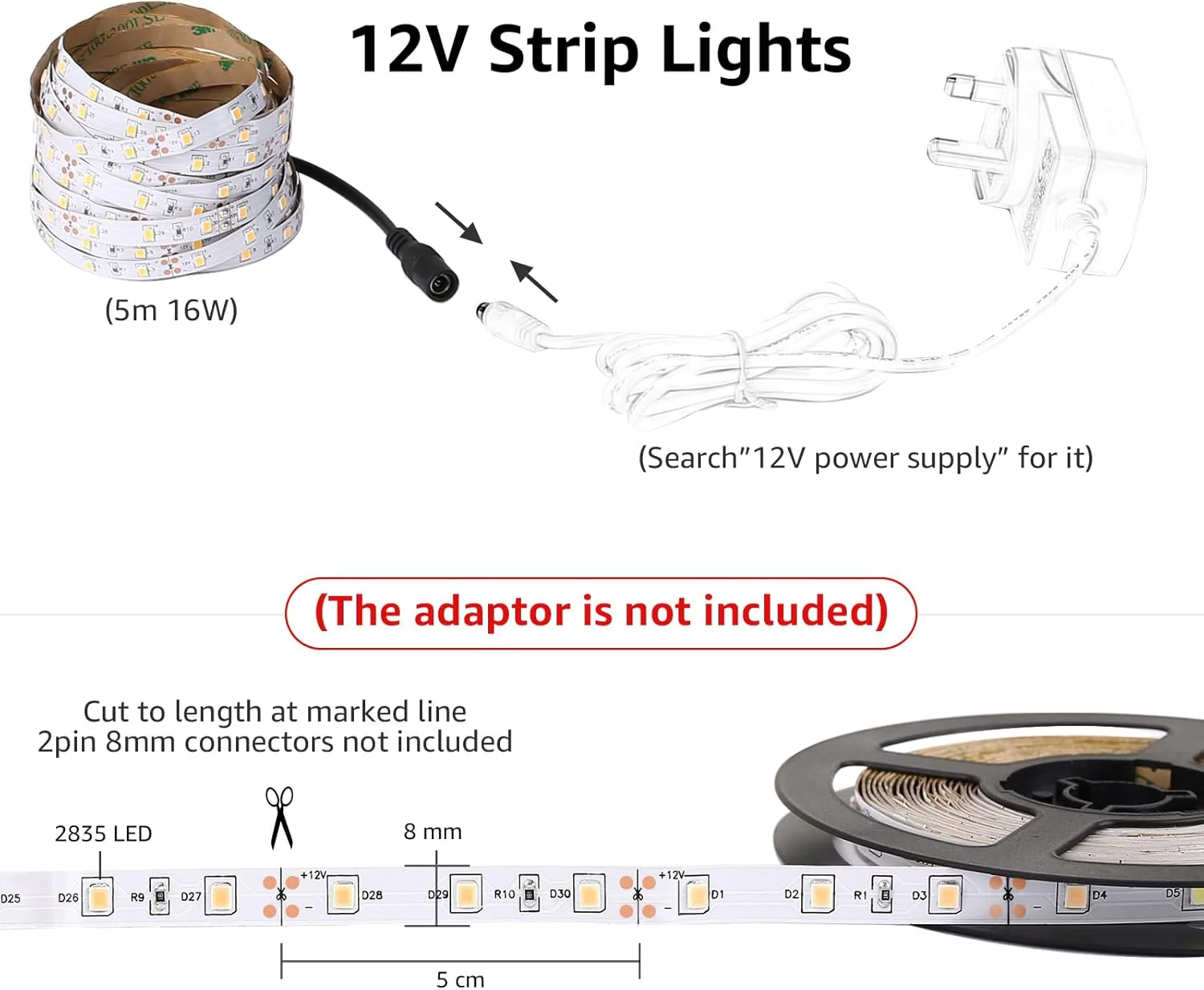 Lepro Bright White LED Strip Light 10M (2x5M), 2x2300lm 6000K LED Tape Light, Stick-on LED Lights for Kitchen Under Cabinet (12V Power Supply Not Included) - Image 5
