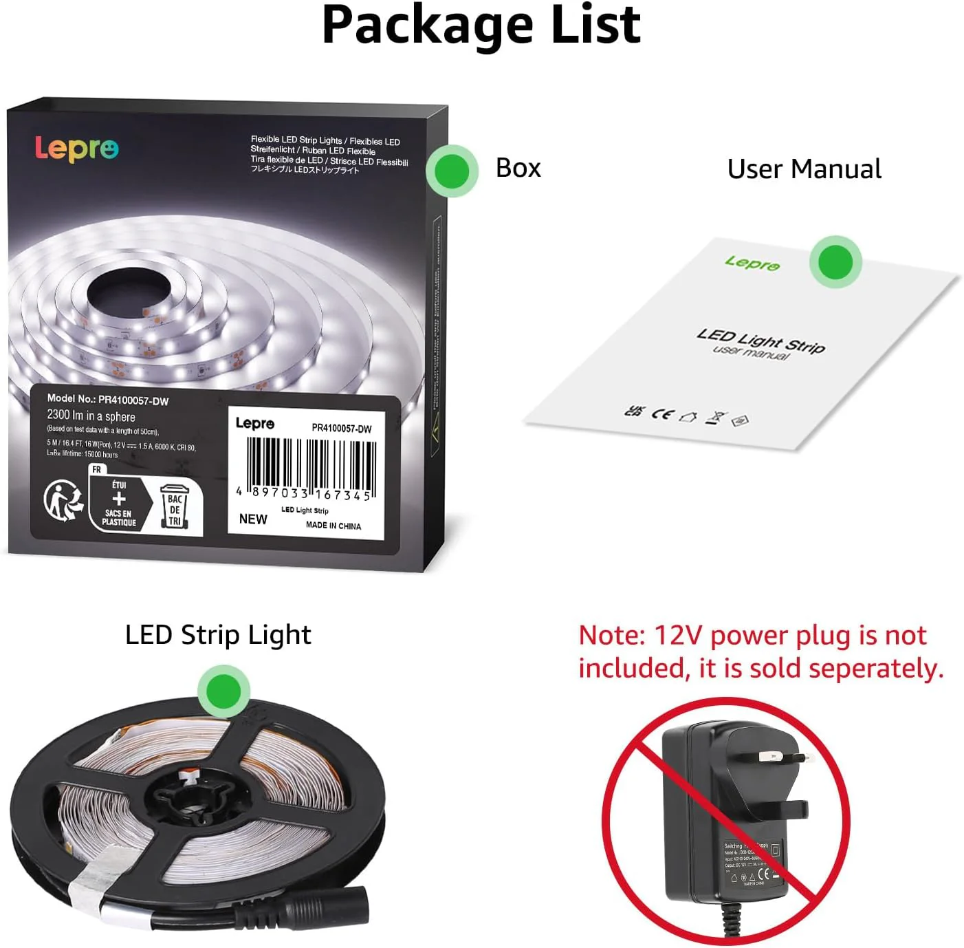 Lepro 5M LED Strip Lights, Cool White 6000K, 300 LEDs, 2300lm Bright Daylight LED Tape for Kitchen Cabinet Bar Van TV Mirror and More (12V Power Supply Not Included) - Image 6