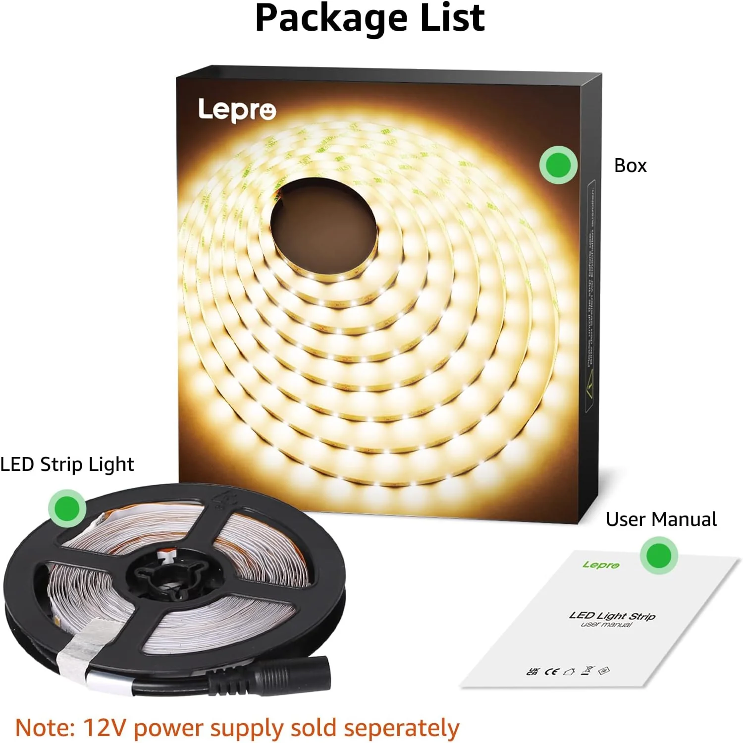 Lepro 5M Warm White LED Strip Without 12V Power Plug, 2300lm 3000K LED Tape, 300 2835 LEDs, Stick on LED Lights for Bedroom, Kitchen Cabinet, Under Cupboard, DIY and More - Image 4