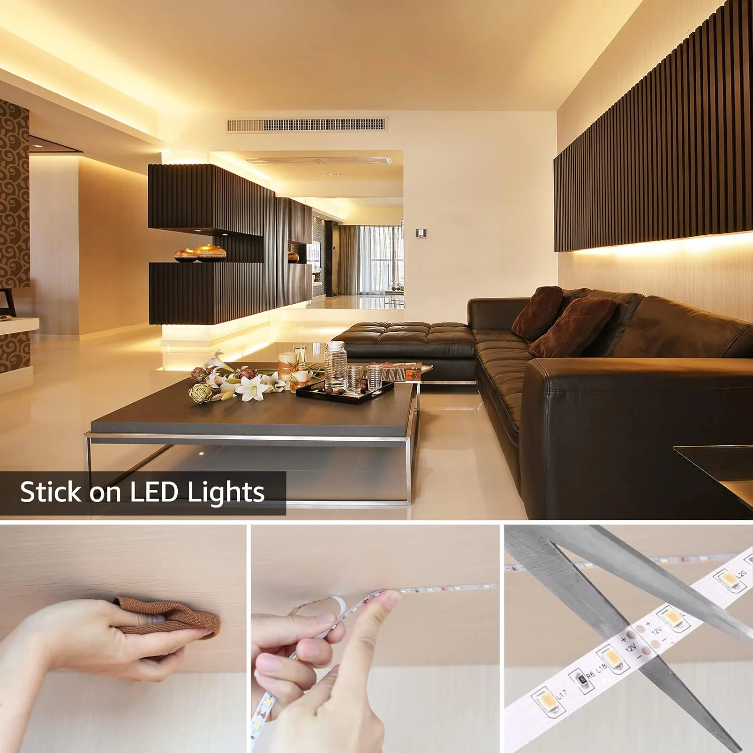 Lepro 5M Warm White LED Strip Without 12V Power Plug, 2300lm 3000K LED Tape, 300 2835 LEDs, Stick on LED Lights for Bedroom, Kitchen Cabinet, Under Cupboard, DIY and More - Image 5