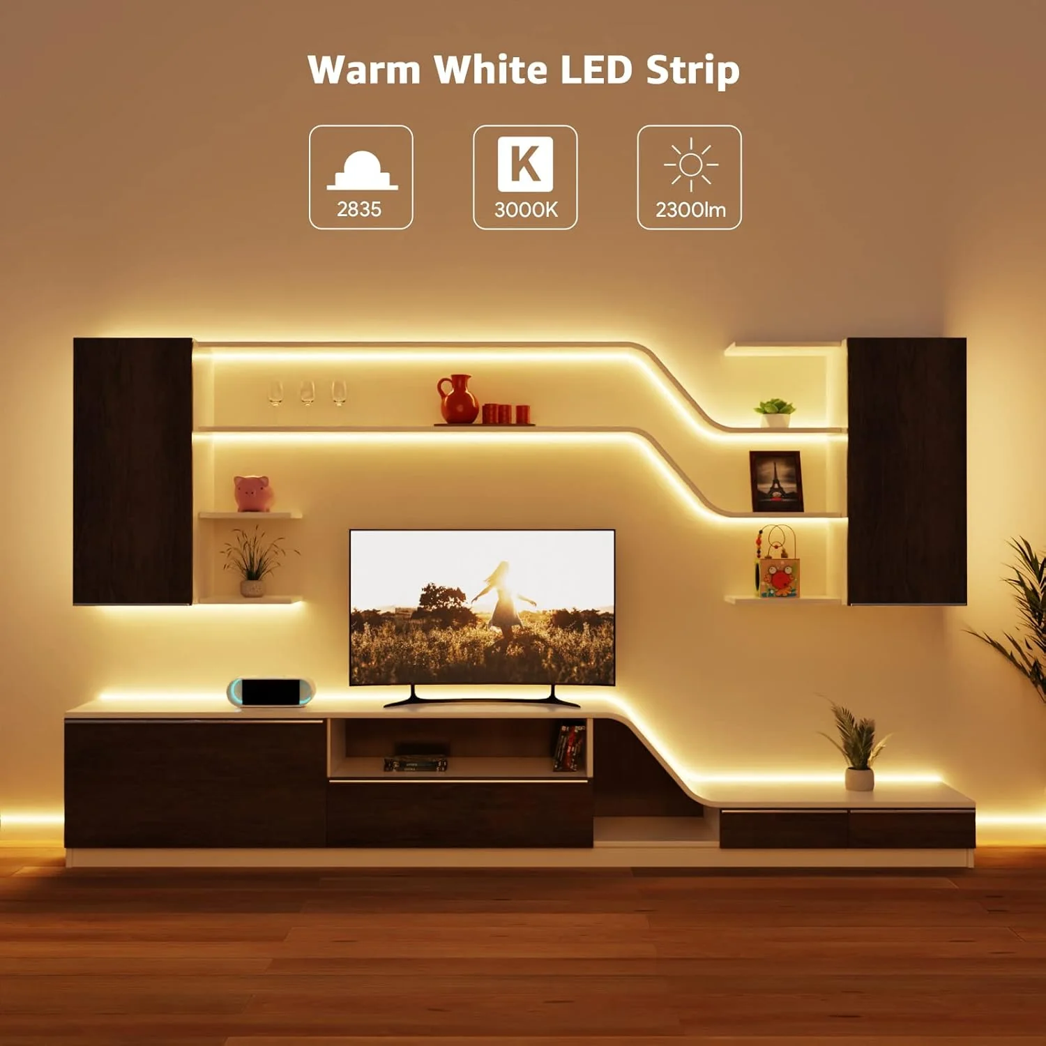 Lepro Warm White LED Strip Lights 10M (2x5M), 2x2300lm, 3000K Flexible Lightstrip for Kitchen, Cabinet, Mirror, Door and More (12V Power Supply Required) - Image 2