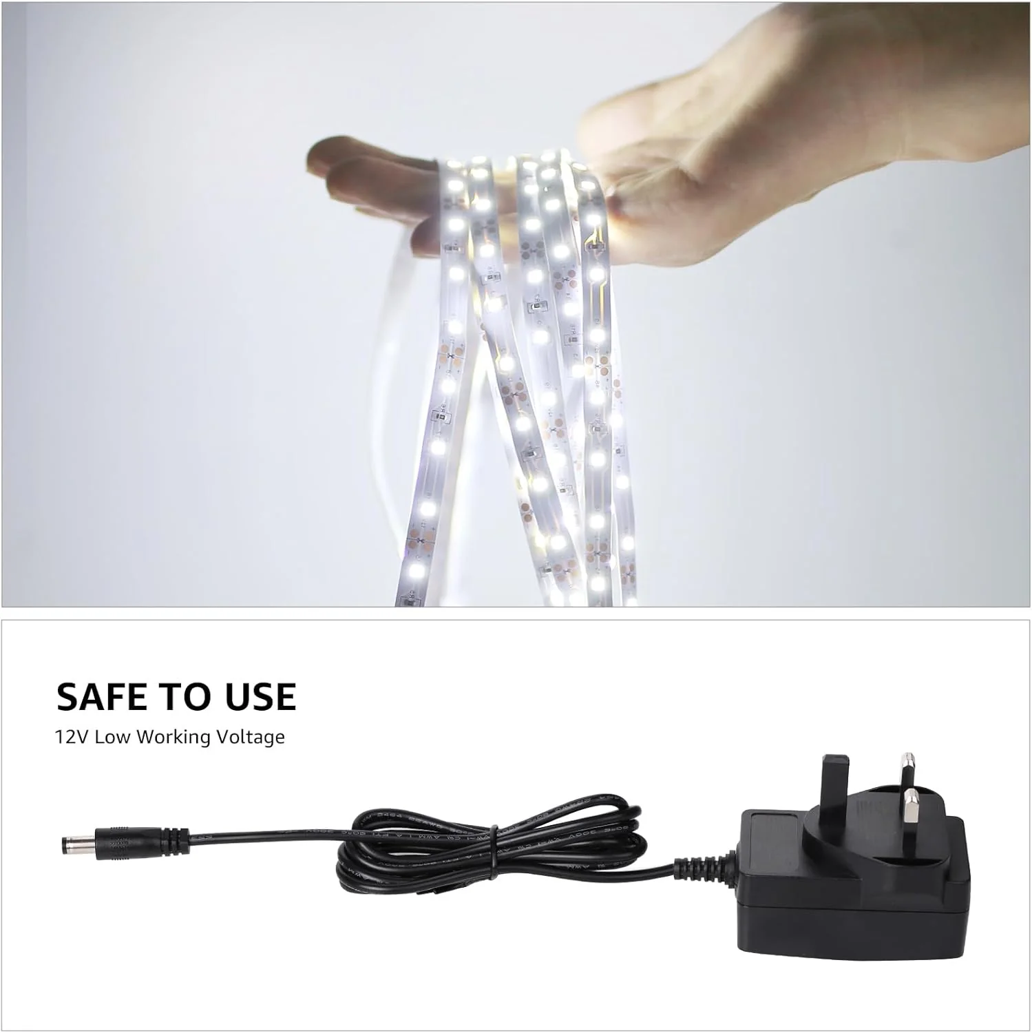 Lepro LED Strip Light White 5M 300 LEDs, 1650lm Dimmable Strip Lights for Kitchen, Cool White 6000K Daylight LED Strip for Under Units Cabinet Cupboards (12V Power Plug and Dimmer Switch Included) - Image 7