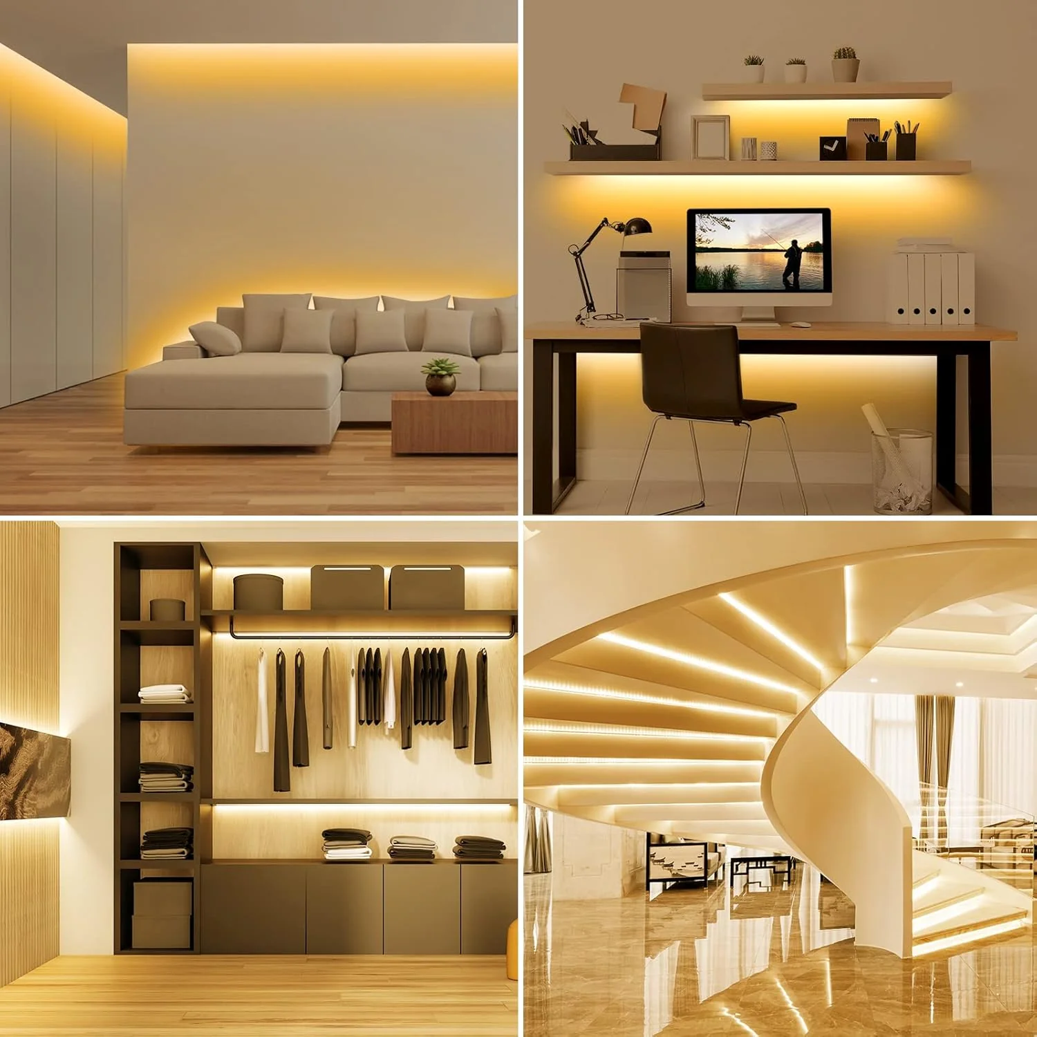 Lepro Warm White LED Strip Light 5M 300 LEDs, 1650lm Dimmable LED Tape Lights, 3000K Flexible LED Lights for Bedroom Kitchen Under Cabinet Wardrobe Stair (12V Power Plug and Dimmer Switch Included) - Image 3
