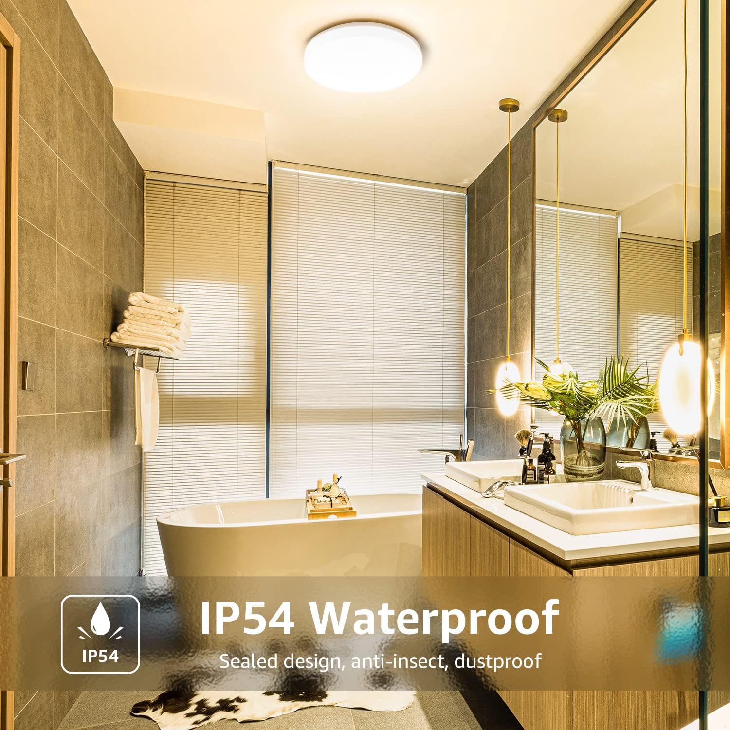 Lepro Bathroom Light Warm White, 15W 1500 Lumen Waterproof Ceiling Lights, 3000K, IP54, 100W Equivalent, Small, Modern, Round Ceiling Light for Kitchen, Toilet, Porch, Bedroom, Utility Room and More - Image 3