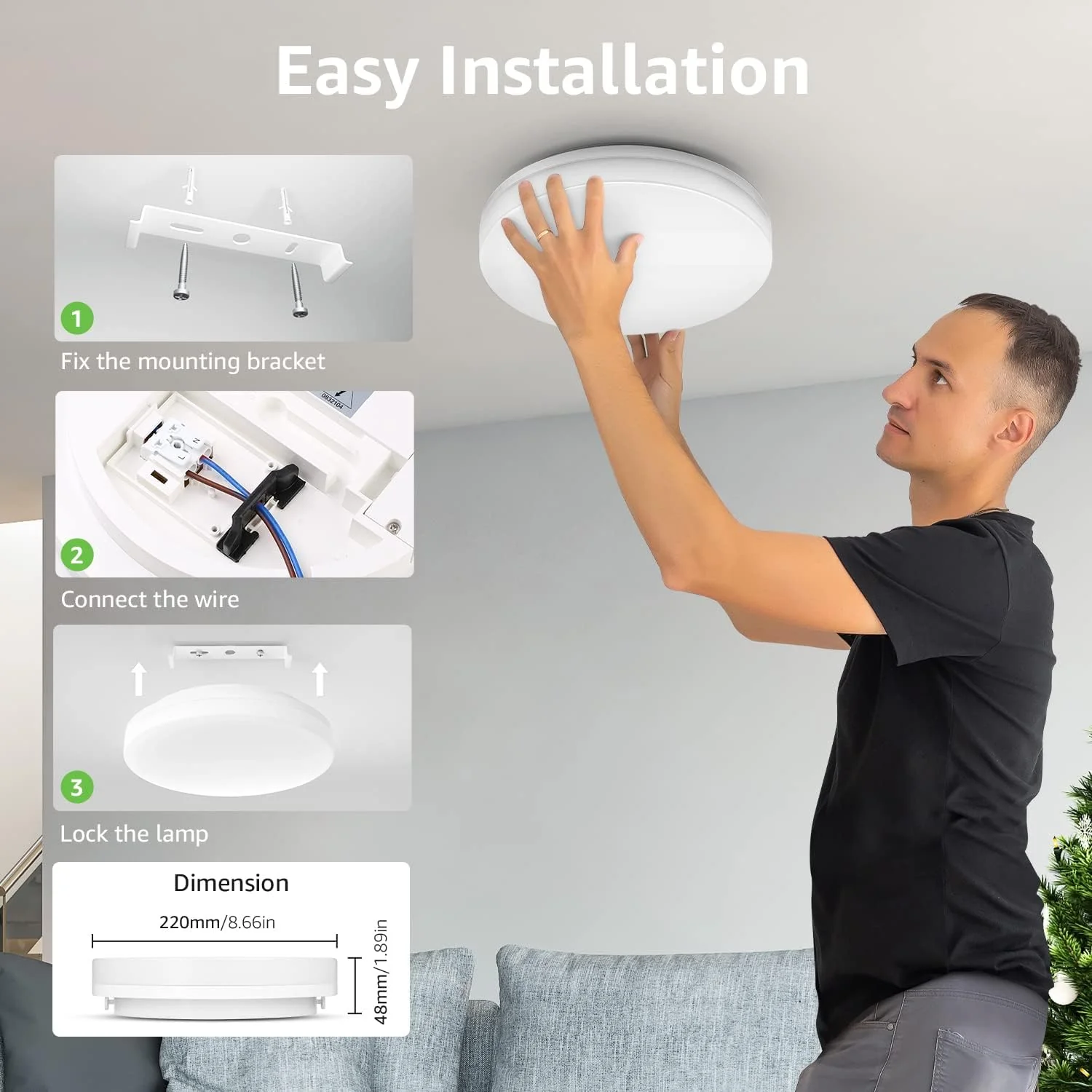 Lepro Bathroom Light Warm White, 15W 1500 Lumen Waterproof Ceiling Lights, 3000K, IP54, 100W Equivalent, Small, Modern, Round Ceiling Light for Kitchen, Toilet, Porch, Bedroom, Utility Room and More - Image 6