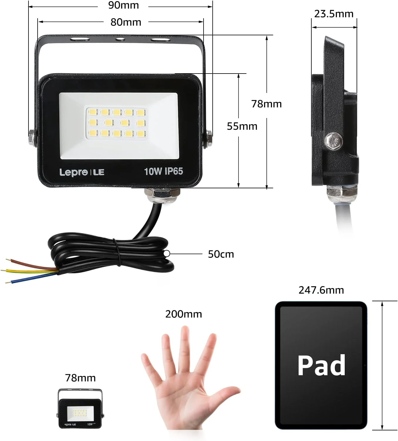 Lepro 20W LED Floodlight Outdoor, 1700LM LED Security Lights, Waterproof IP65, Daylight White LED Outdoor Lights for Garden, Backyard Pack of 2 [Without Sensor] - Image 5