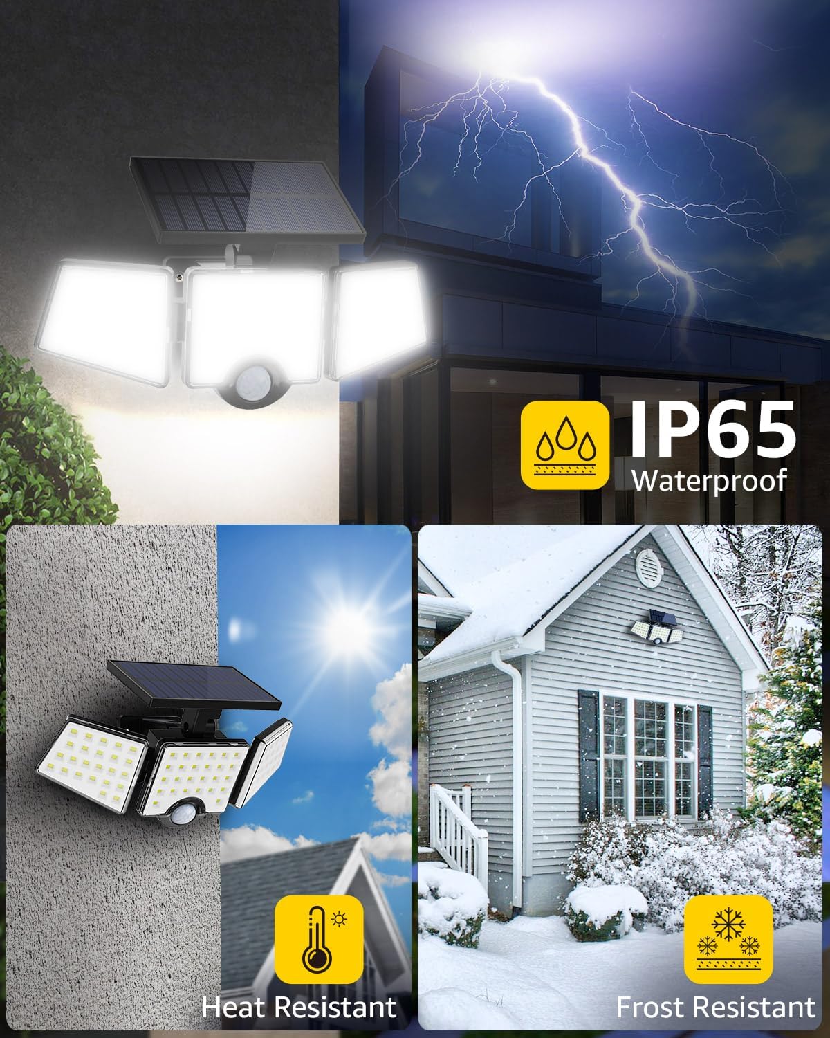 Lepro Solar Security Lights, 1200LM Solar Floodlights Motion Sensor with 360 Degree 3 Adjustable Heads, IP65 Waterproof, Wide Lighting Angle Solar Lights Outdoor for Yard Garage Pathway - Image 4