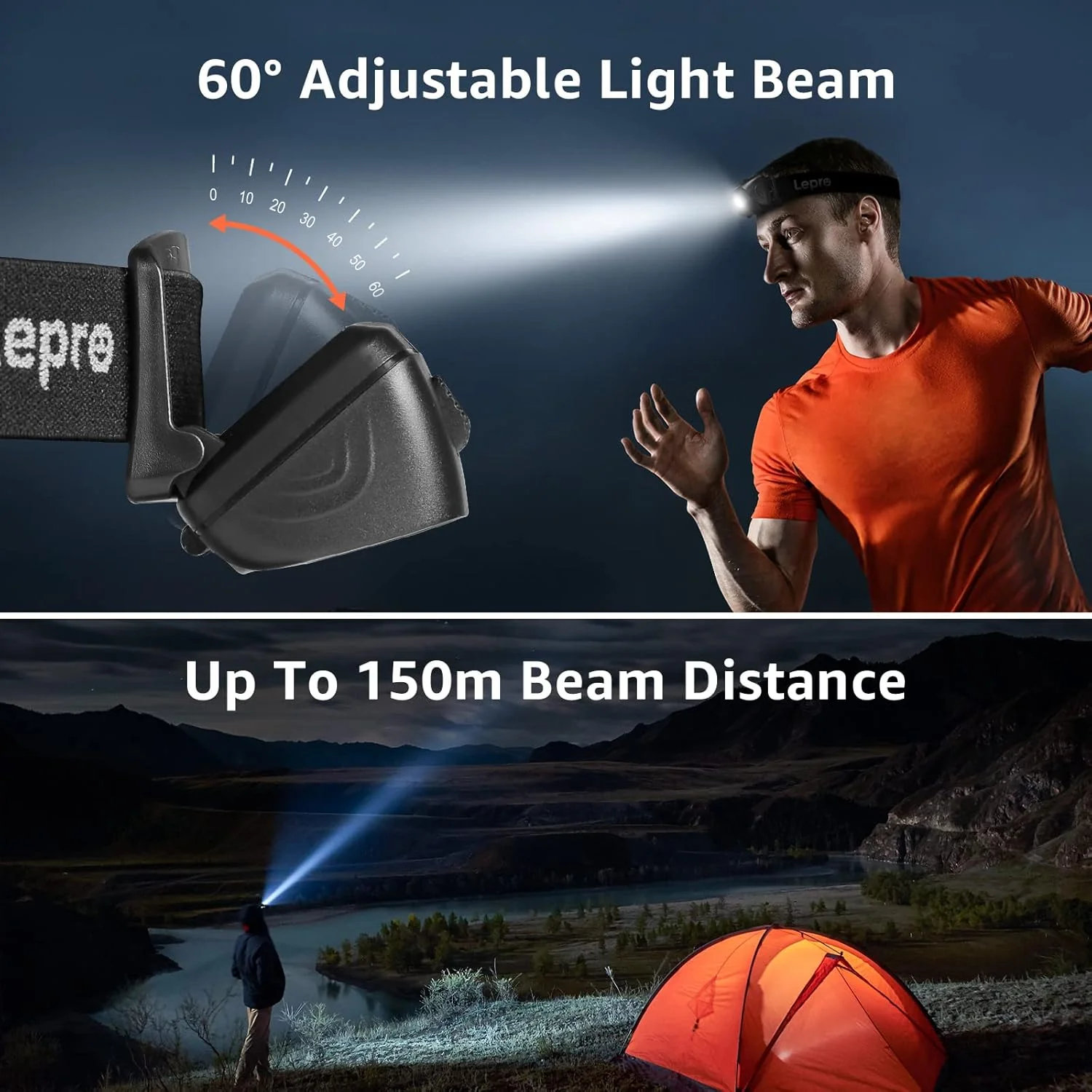 Lepro Head Torch, [2 Pack] Super Bright Led Rechargeable Headlamp with Motion Sensor, Long Runtime, 5 Lighting Modes, Red Lights, Waterproof Lightweight Headlight for Running Camping - Image 6