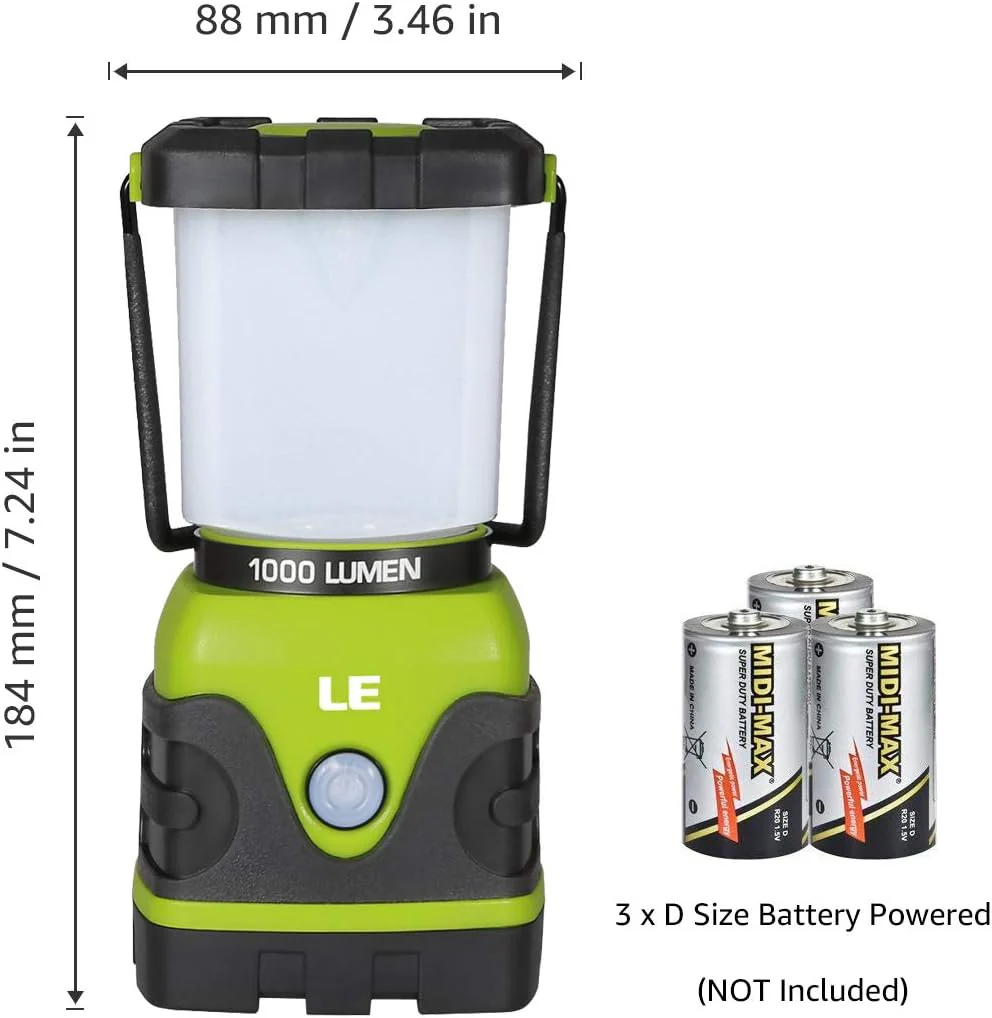 LE Camping Lantern, 1000 Lumen Camping Lights Battery Powered, Dimmable Warm to Cool White Modes, Tent Lights with Long Battery Life, Camping Accessories for Outdoors and Emergency, Pack of 2 - Image 9
