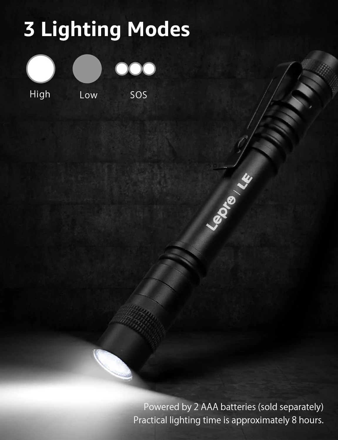 LE Pocket Pen Torch Light Flashlight C120, Small, Mini, Stylus Pen Light with Clip, AAA Battery Powered [Not Included], Perfect Torch for Inspection, Work, Repair and More, Pack of 2 - Image 3