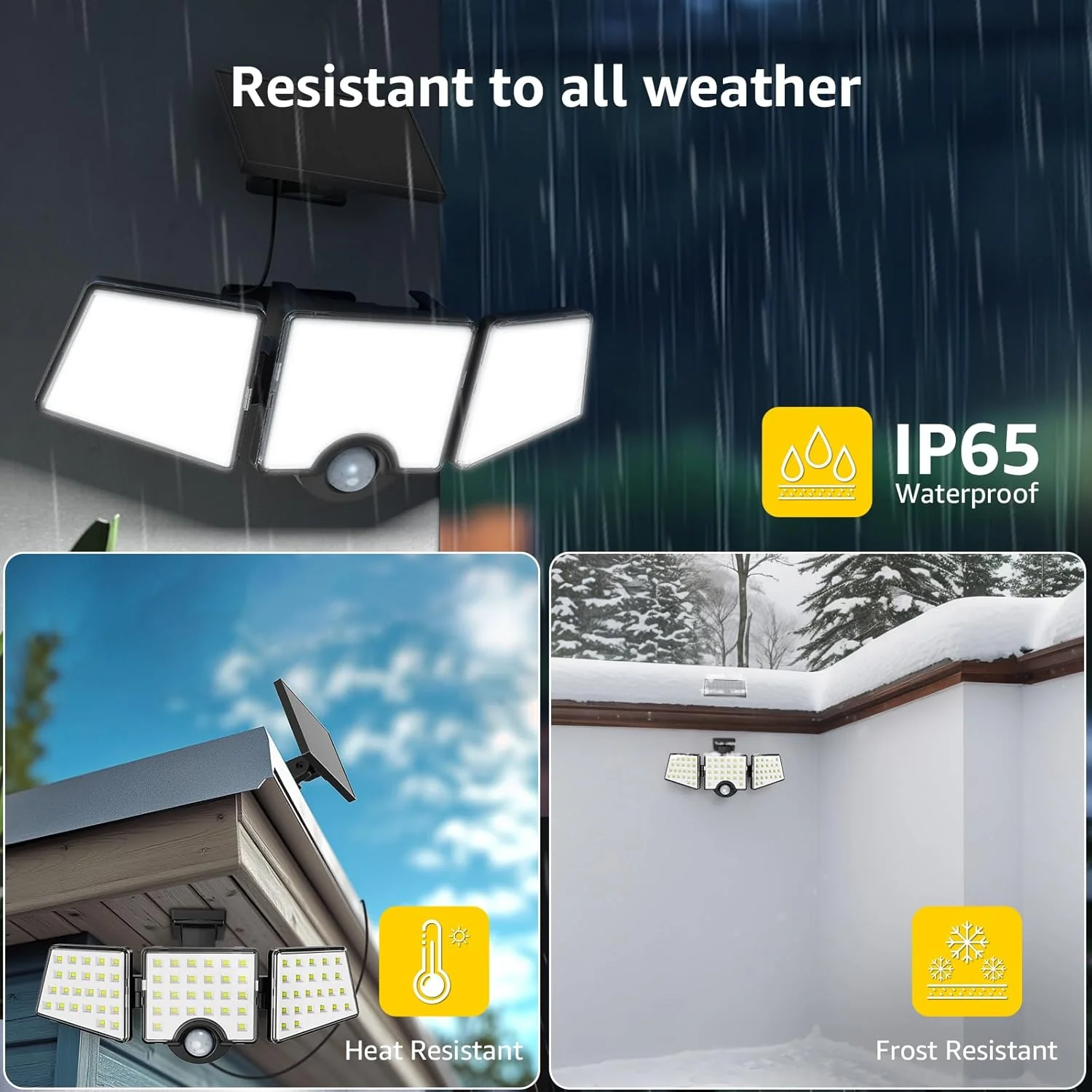 Lepro Solar Security Lights Outdoor Motion Sensor, 1200LM Solar Flood Lights with Separate Solar Panel, IP65 Waterproof, Adjustable 3Heads, Solar Pir Wall Lights for Yard Garage Pathway - Image 5