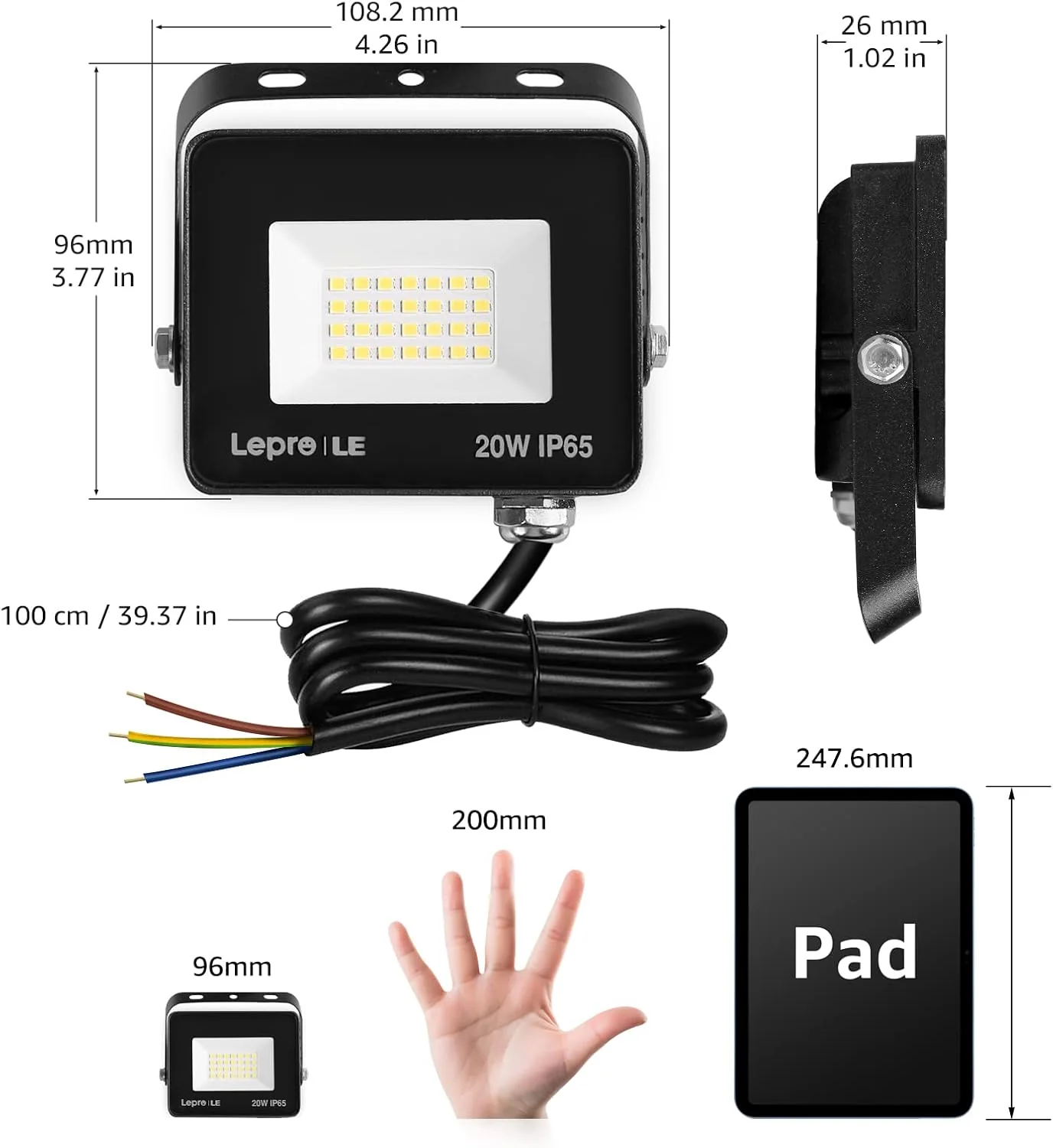 Lepro 20W LED Floodlight Outdoor, 1700 Lumen LED Security Light, Waterproof IP65, Daylight White LED Outdoor Lights, Ultra Thin Flood Light for Front Door Garden [Without Sensor] - Image 6