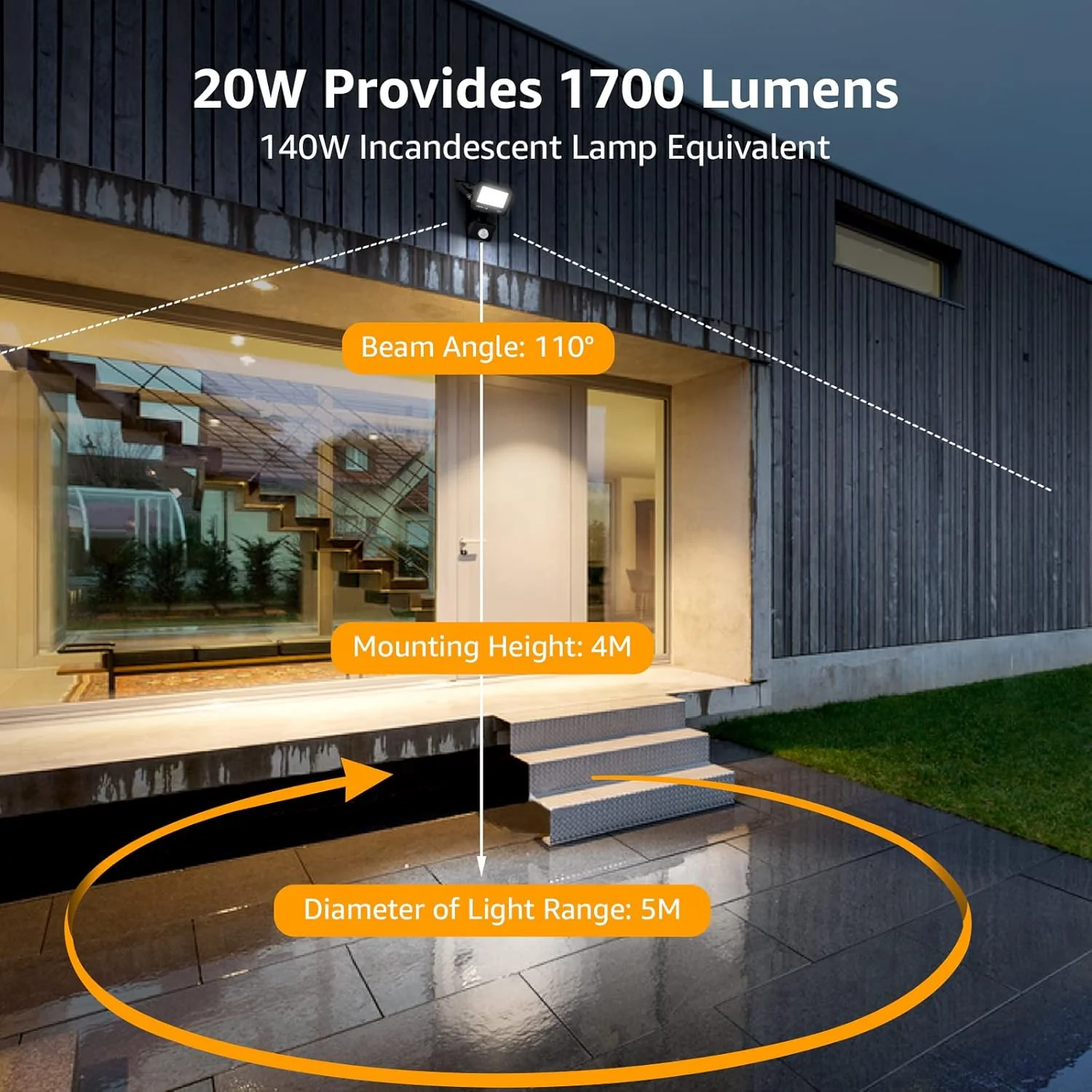 Lepro 20W Security Lights Outdoor Motion Sensor, 1700 Lumen PIR Light, IP65 Waterproof Motion Sensor Flood Light, Ultra Thin Garden Light Security Perfect for Forecourt, Backyard, Garages and More - Image 3
