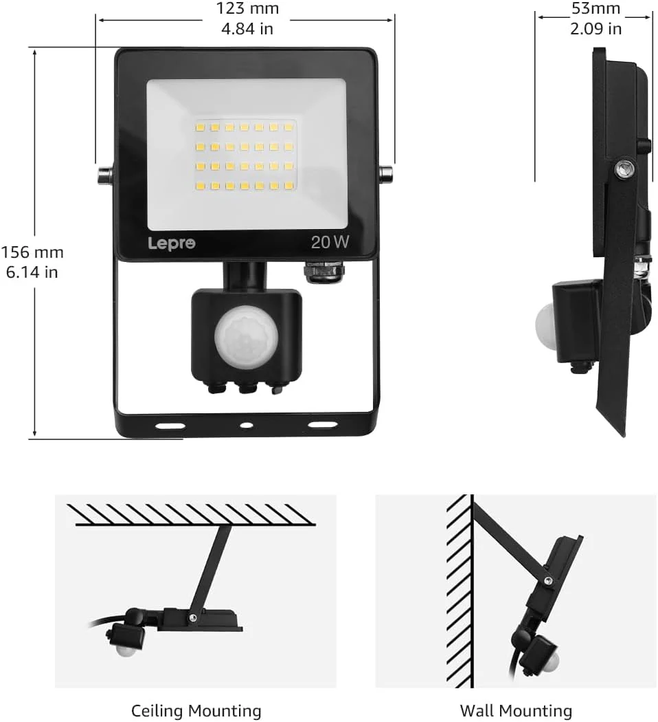 Lepro 20W Security Lights Outdoor Motion Sensor, 1700 Lumen PIR Light, IP65 Waterproof Motion Sensor Flood Light, Ultra Thin Garden Light Security Perfect for Forecourt, Backyard, Garages and More - Image 8