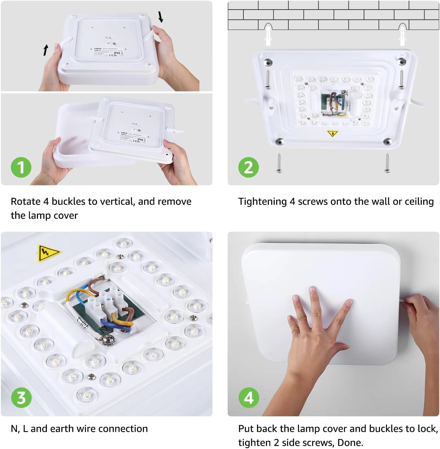 Lepro Ceiling Lights 24W, 2400lm Super Bright Square LED Ceiling Light, Daylight White 5000K, IP44 Waterproof Bathroom Light, for Office, Living Room, Bedroom, Kitchen, Hallway, Porch - Image 7