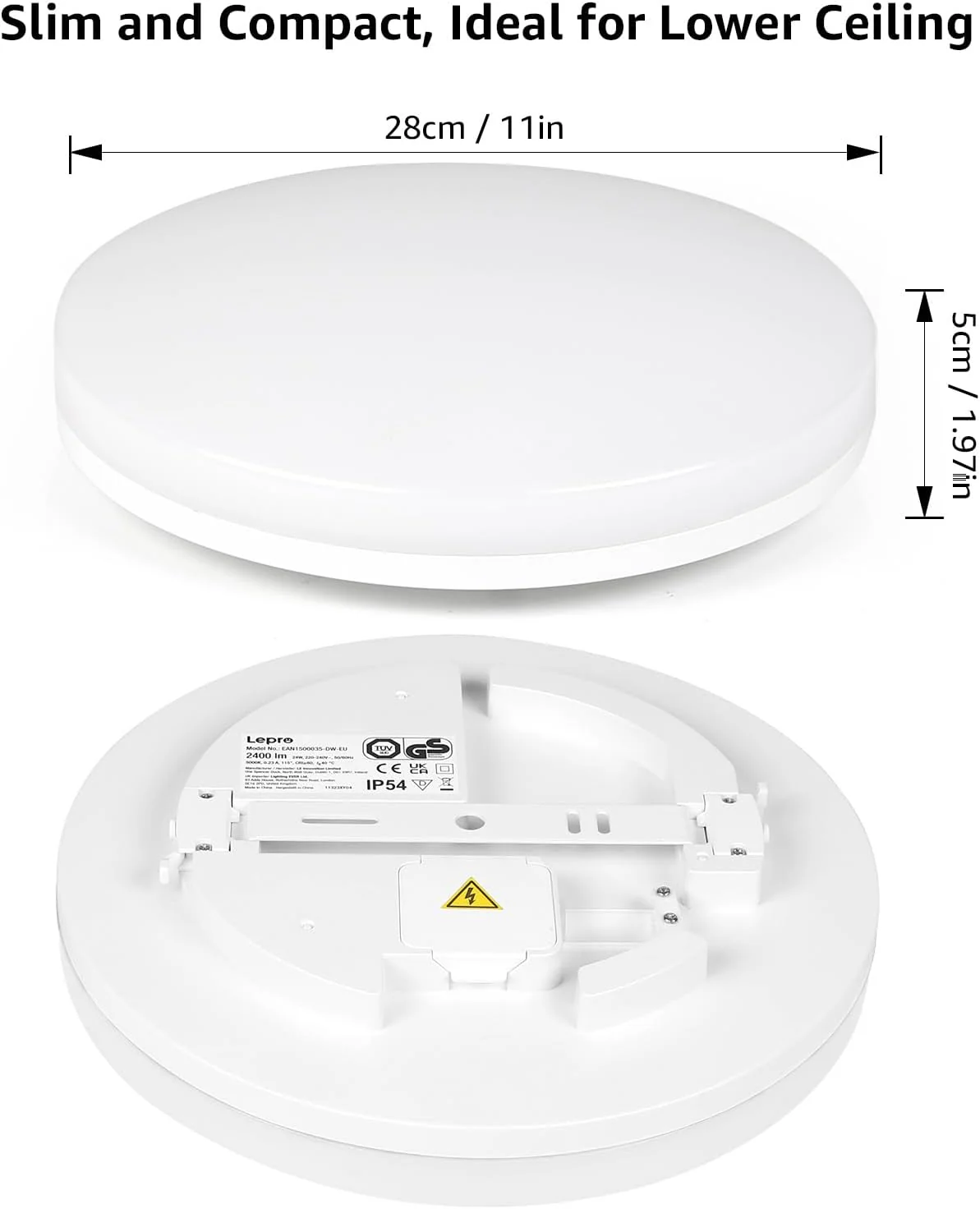 Lepro 24W LED Ceiling Light, Waterproof IP54, Warm White 3000K, 200W Incandescent Bulb Equivalent, 2400lm Flush Mount Lighting Fitting for Bathroom, Bedroom, Kitchen, Hallway and More Ø28cm - Image 8
