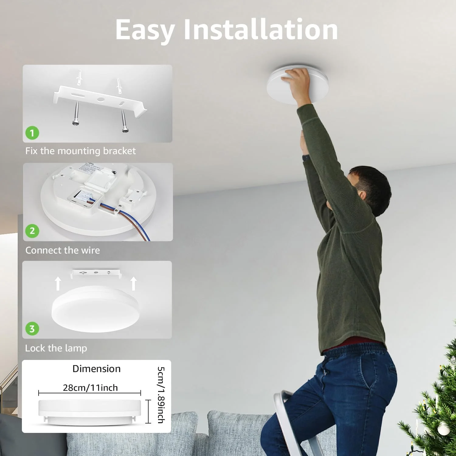 Lepro 24W LED Ceiling Light, Waterproof IP54, Warm White 3000K, 200W Incandescent Bulb Equivalent, 2400lm Flush Mount Lighting Fitting for Bathroom, Bedroom, Kitchen, Hallway and More Ø28cm - Image 9