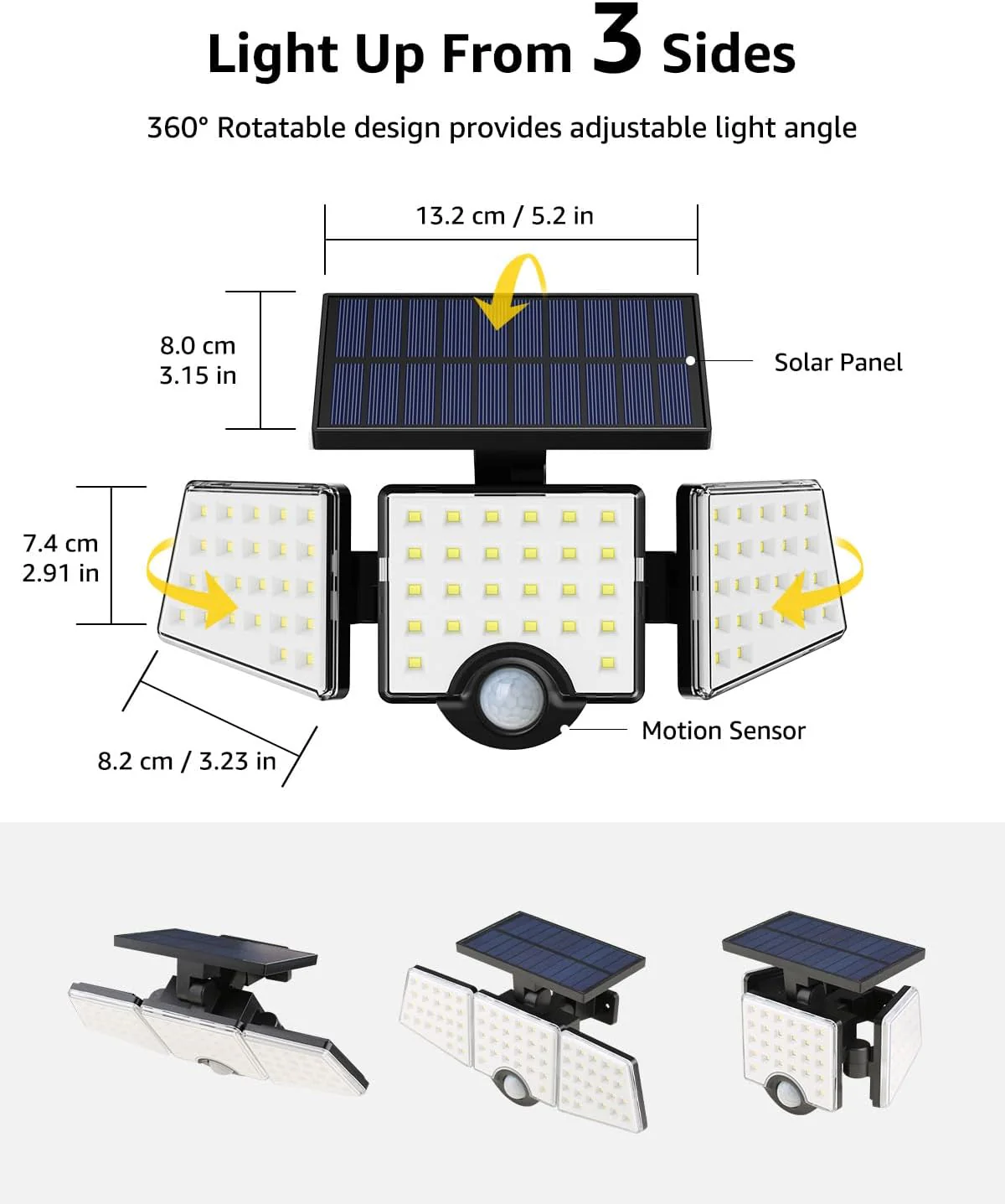Lepro Solar Security Lights, 1200LM Solar Floodlights Motion Sensor with 360 Degree 3 Adjustable Heads, IP65 Waterproof, Wide Lighting Angle Solar Lights Outdoor for Yard Garage Pathway - Image 5