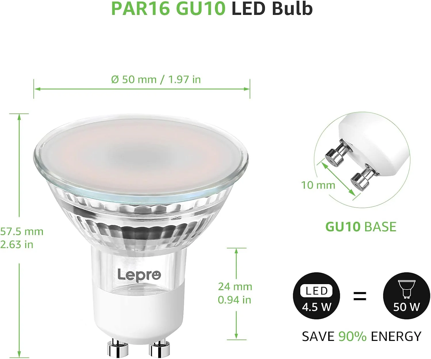 Lepro GU10 Smart Bulb, Dimmable Smart Light Bulb GU10, 4.5W 385lm, CCT Warm to Cool Daylight GU10 LED Spotlight Bulbs, Compatible with Alexa and Google Home, Pack of 2 (2.4GHz WiFi Only) - Image 7
