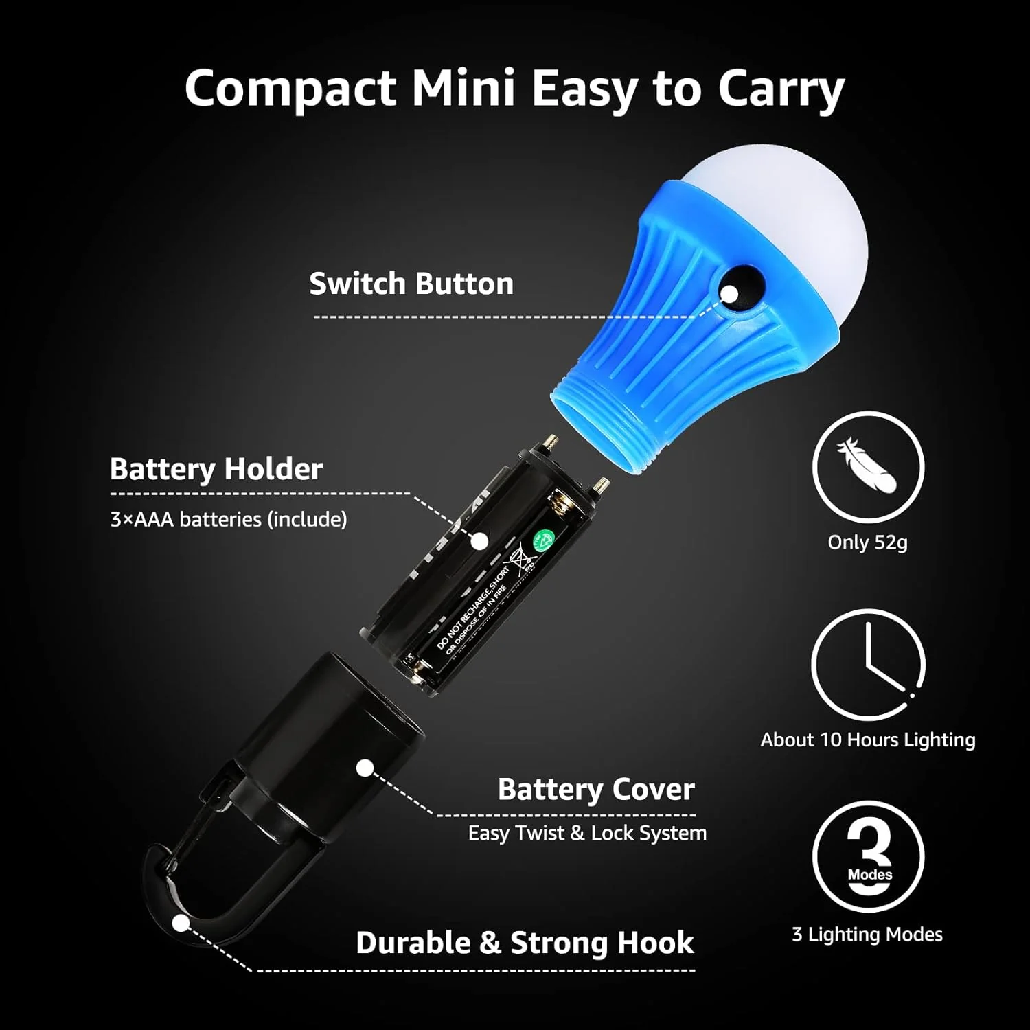 Lepro Camping Lights, Battery Powered Tent Lights, Warm White and Daylight Modes, Camping Accessories, Hanging Camping Lantern, Battery Lights for Power Cuts, Pack of 4 (AAA Battery Included) - Image 5