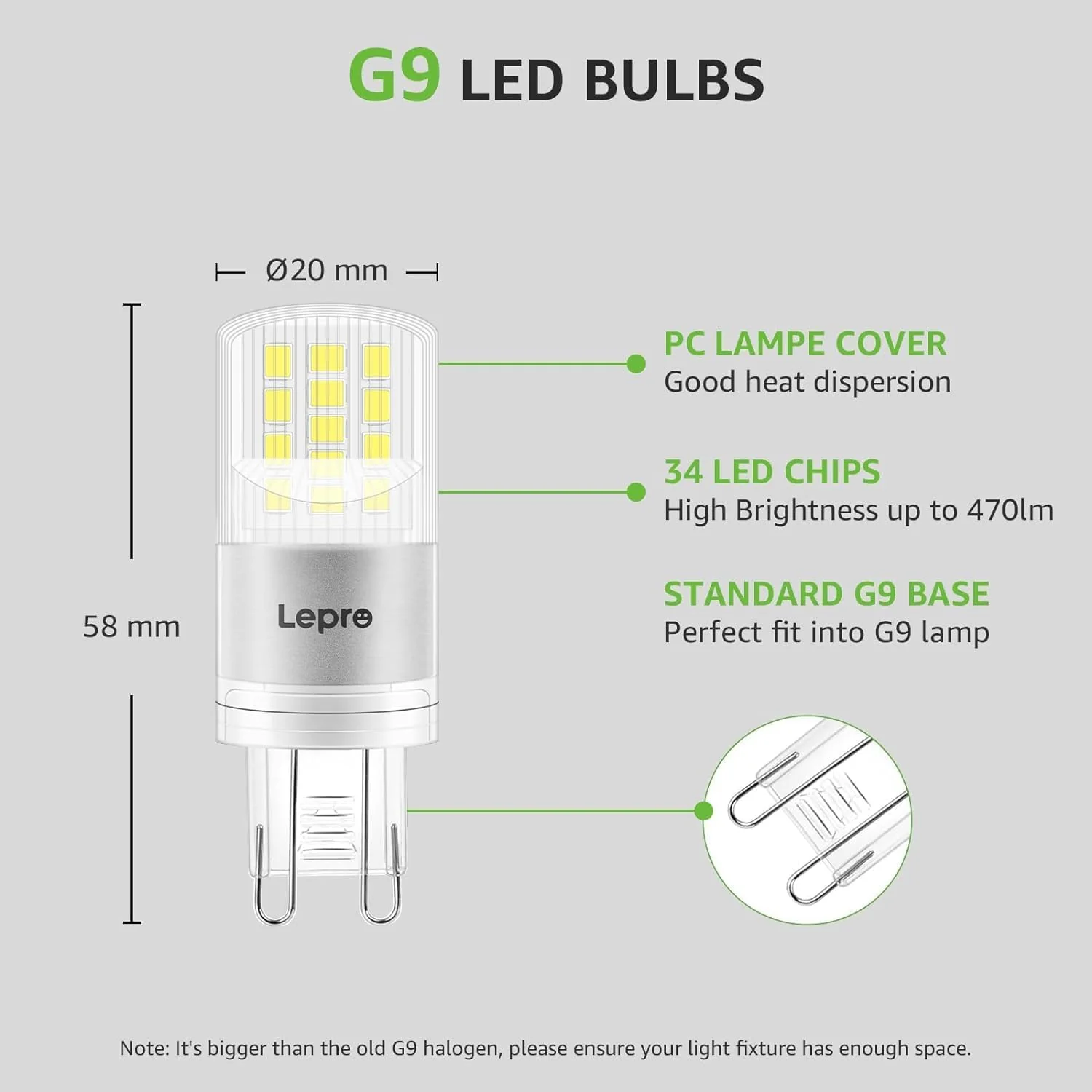 Lepro G9 LED Bulbs Cool White, 3.8W 470lm G9 LED Bulb, 40W Equivalent G9 Capsule Bulb, Energy Saving LED G9 Bulbs Cool White 6000K, AC 220V-240V, Non-dimmable, Pack of 5 - Image 5