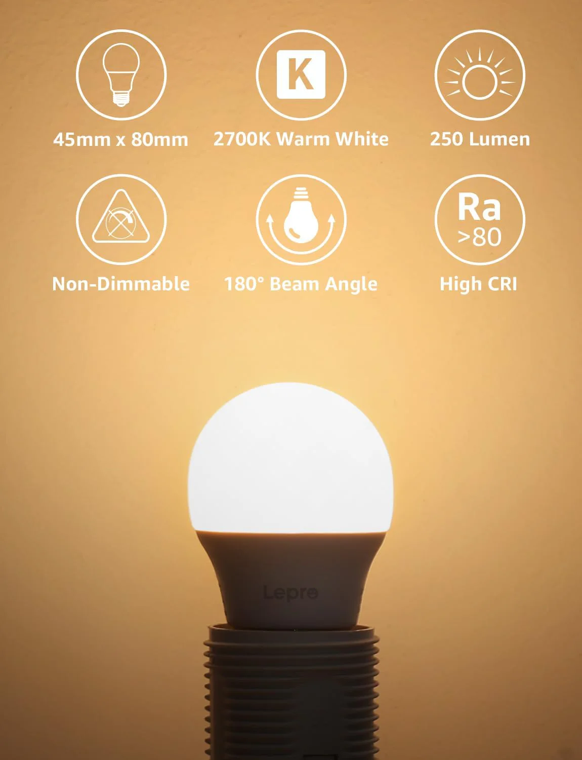 Lepro E27 Screw Bulb, Warm White 2700K E27 LED Light Bulbs, 2.5W (25W Equivalent) Energy Saving, Non Dimmable G45 Golf Ball LED Edison Bulb, 250 Lumen, Pack of 5 - Image 2
