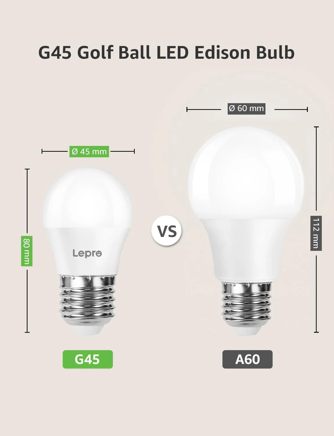 Lepro E27 Screw Bulb, Warm White 2700K E27 LED Light Bulbs, 2.5W (25W Equivalent) Energy Saving, Non Dimmable G45 Golf Ball LED Edison Bulb, 250 Lumen, Pack of 5 - Image 4