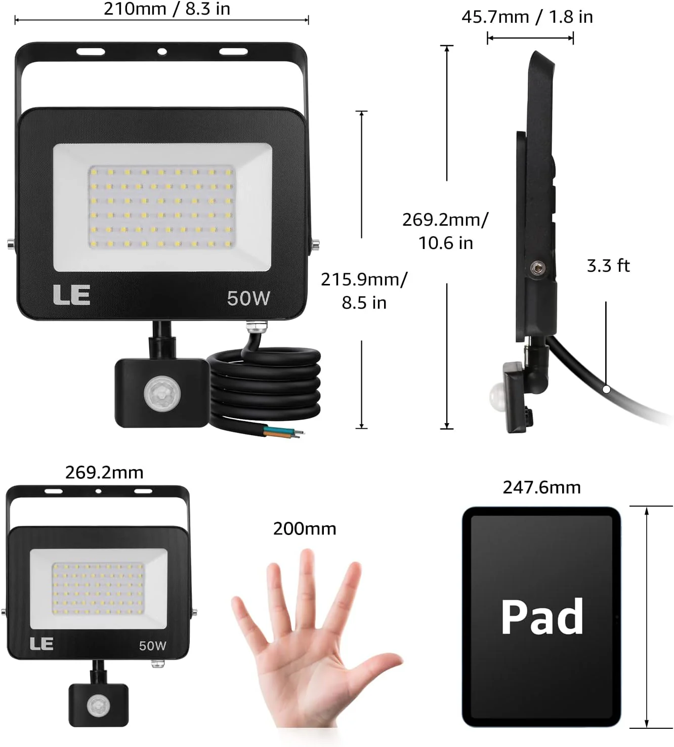 Lepro Security Lights Outdoor Motion Sensor, 50W PIR Sensor Security Light, 4200 Lumens Super Bright, Ultra Thin, Water-Resistant Flood Light for Garden, Patio, Backyard, Rooftop and More - Image 5
