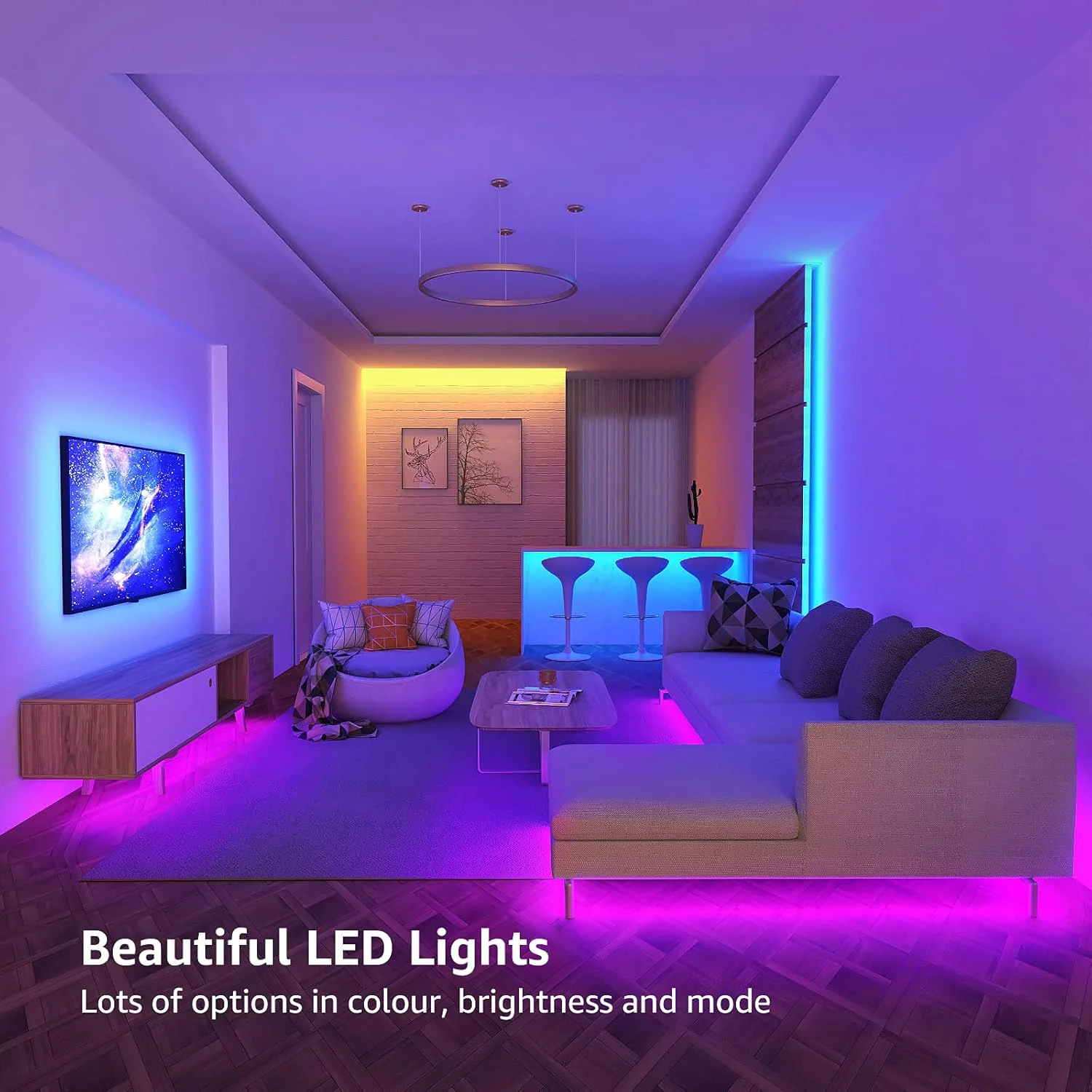 Lepro LED Strip Light 5M, Dimmable RGB LED Strips with Remote, Colour Changing Room Lights, Plug in LED Lights for Bedroom, Living Room, TV, Kitchen, Kids Room (5M, 150 Bright 5050 LEDs) - Image 3
