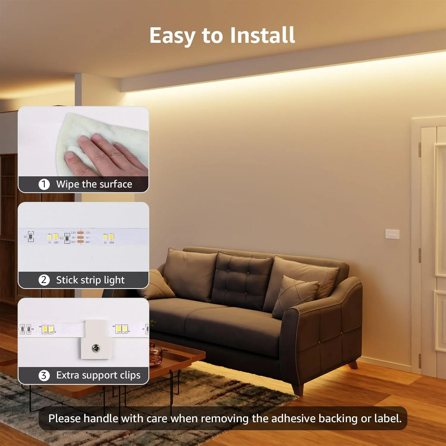 Lepro 5M LED Strip Lights, Warm White to Cool Daylight, Dimmable and Tunable with Remote, Stick-on LED Light for Bedroom, Desk, Mirror, Wall, Ceiling and More - Image 3