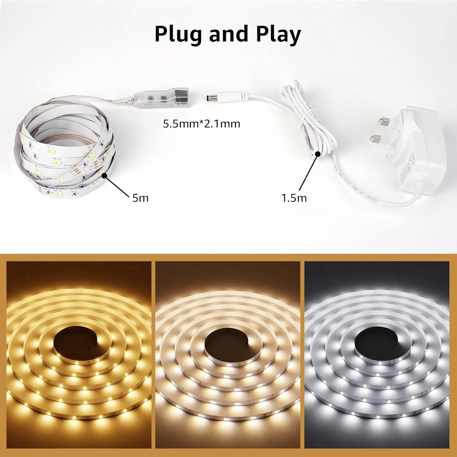 Lepro 5M LED Strip Lights, Warm White to Cool Daylight, Dimmable and Tunable with Remote, Stick-on LED Light for Bedroom, Desk, Mirror, Wall, Ceiling and More - Image 4