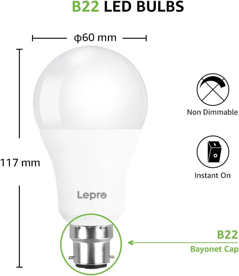 Lepro Bayonet Light Bulbs 100W Equivalent, Warm White 2700K, 13W 1520lm Super Bright LED Bayonet Bulb, B22 LED Bulbs, BC GLS Energy Saving Lightbulbs Bayonet, Non-dimmable, Pack of 6 - Image 6