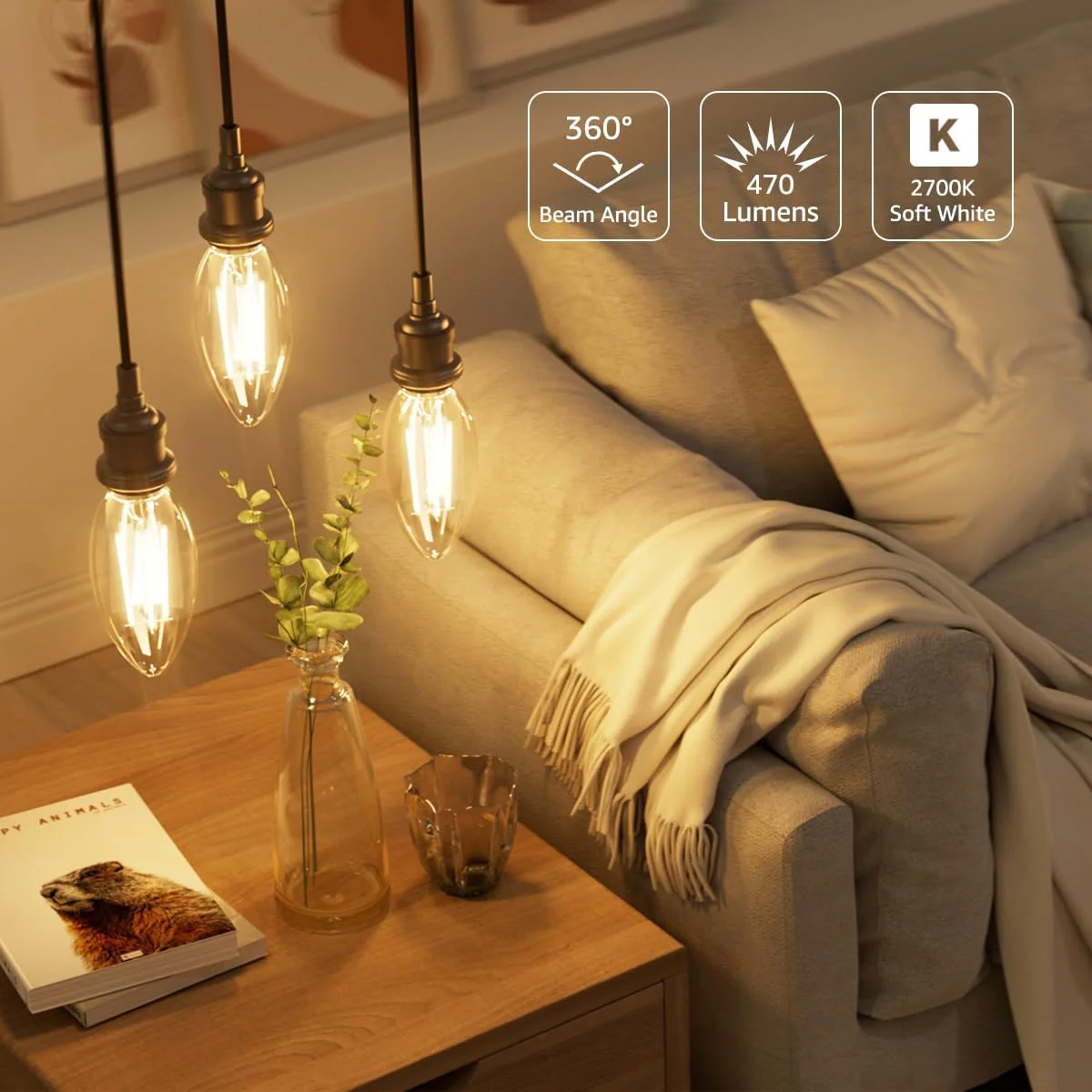 Lepro E14 LED Light Bulb, LED Candle Bulbs Small Screw, 4W 470lm, 40W Equivalent SES E14 Bulb Vintage, Warm White 2700K C35 LED Bulbs, 360° Beam Angle, Clear Filament, Non Dimmable, Pack of 6 - Image 2