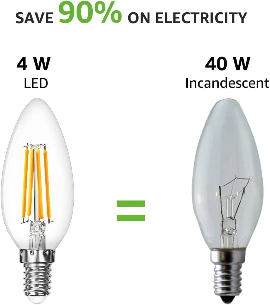 Lepro E14 LED Light Bulb, LED Candle Bulbs Small Screw, 4W 470lm, 40W Equivalent SES E14 Bulb Vintage, Warm White 2700K C35 LED Bulbs, 360° Beam Angle, Clear Filament, Non Dimmable, Pack of 6 - Image 5