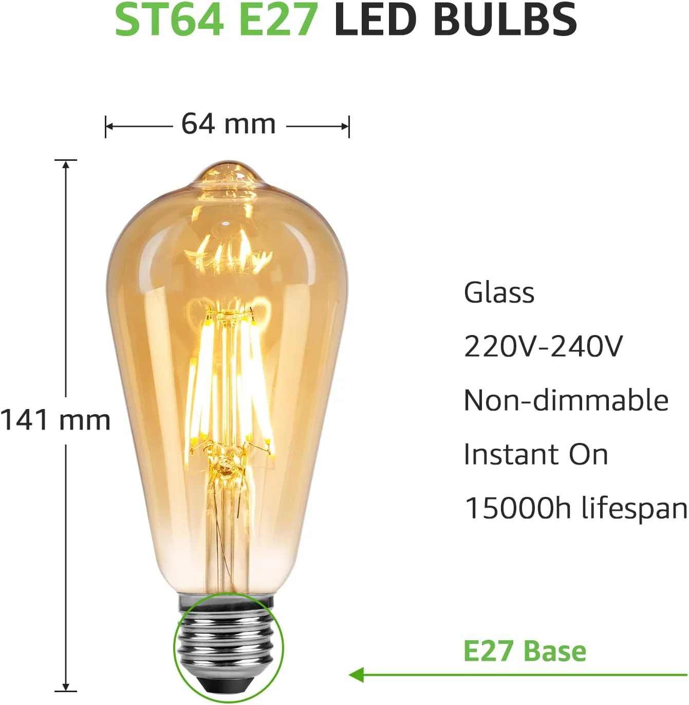 Lepro LED E27 Screw Bulb, ST64 E27 Vintage Light Bulbs, 4.8W 470lm, 40W Equivalent GLS Bulb, Warm White 2500K LED Filament Bulbs Edison Screw, Antique Style Retro Amber Glass, Non Dimmable, Pack of 6 - Image 4