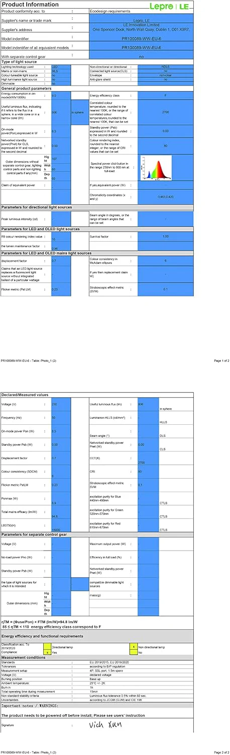 Lepro E27 Screw Bulbs 60W Equivalent, Warm White 2700K E27 LED Bulb, 8.5W 806lm Edison Screw ES LED Light Bulb, Energy Saving E27 Bulbs for Lamp, Non-dimmable, Pack of 6 - Image 10